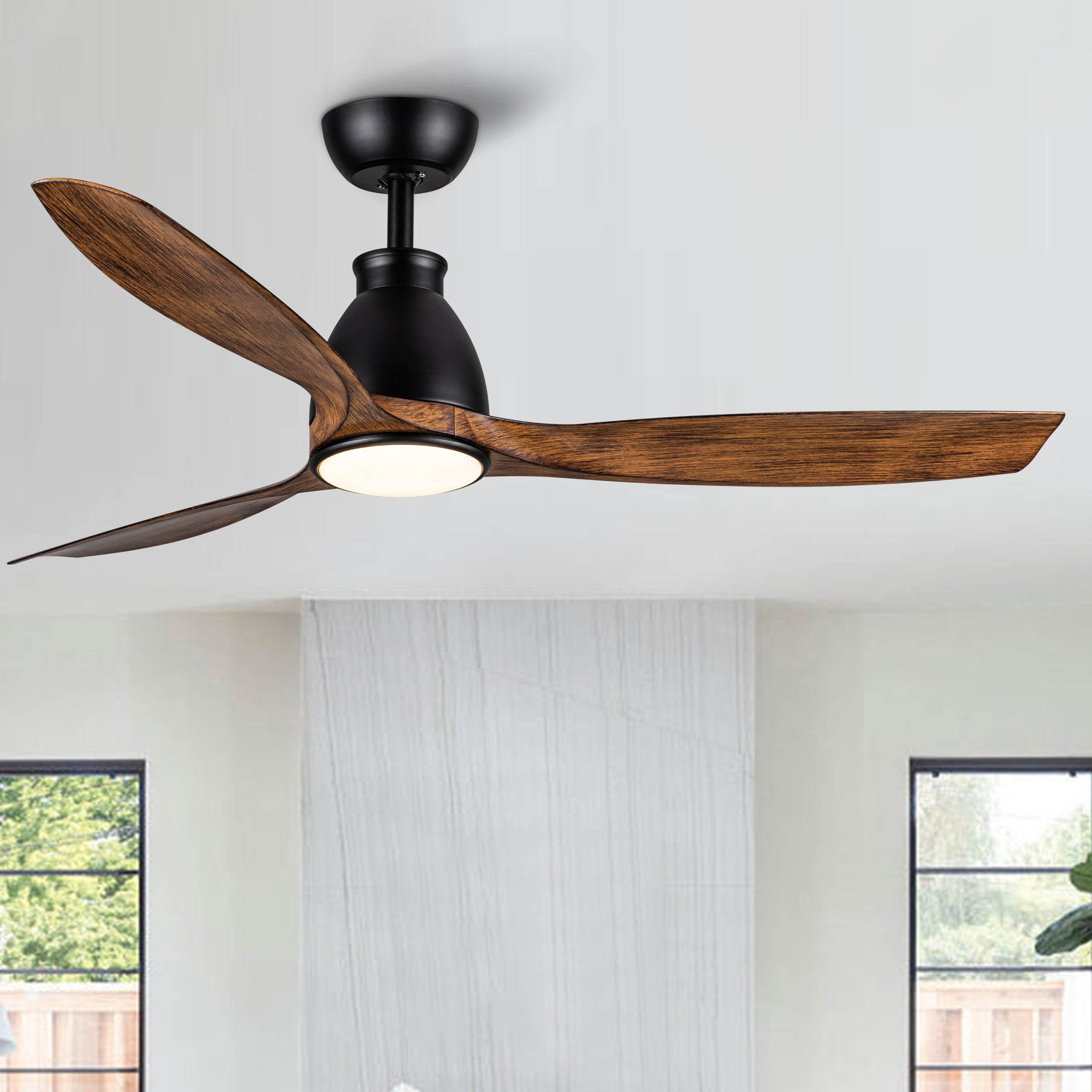 52 In. Wood Grain Blades Intergrated LED Ceiling Fan with Remote Control