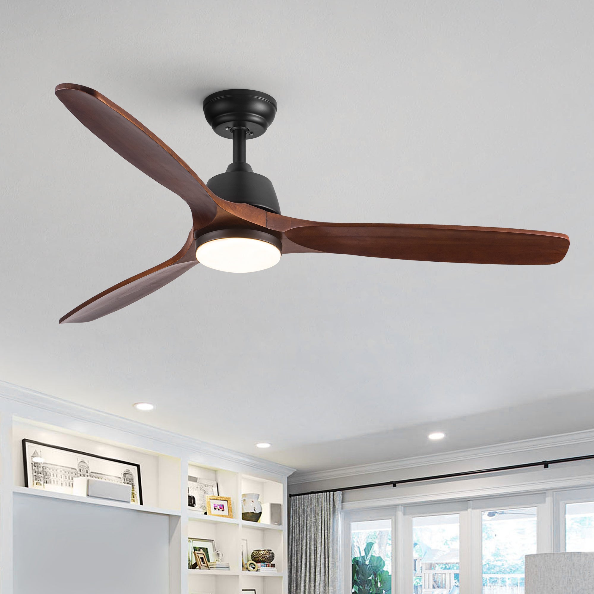 52 In.Intergrated LED Ceiling Fan Lighting with Solid Wood Blade