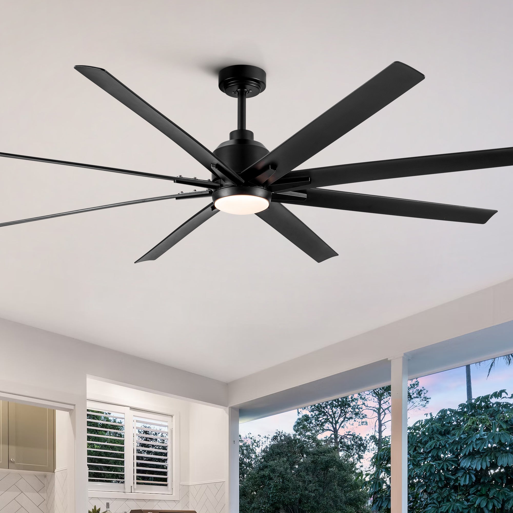 YUHAO 72" Integrated LED Light Ceiling Fan with Black ABS Blade