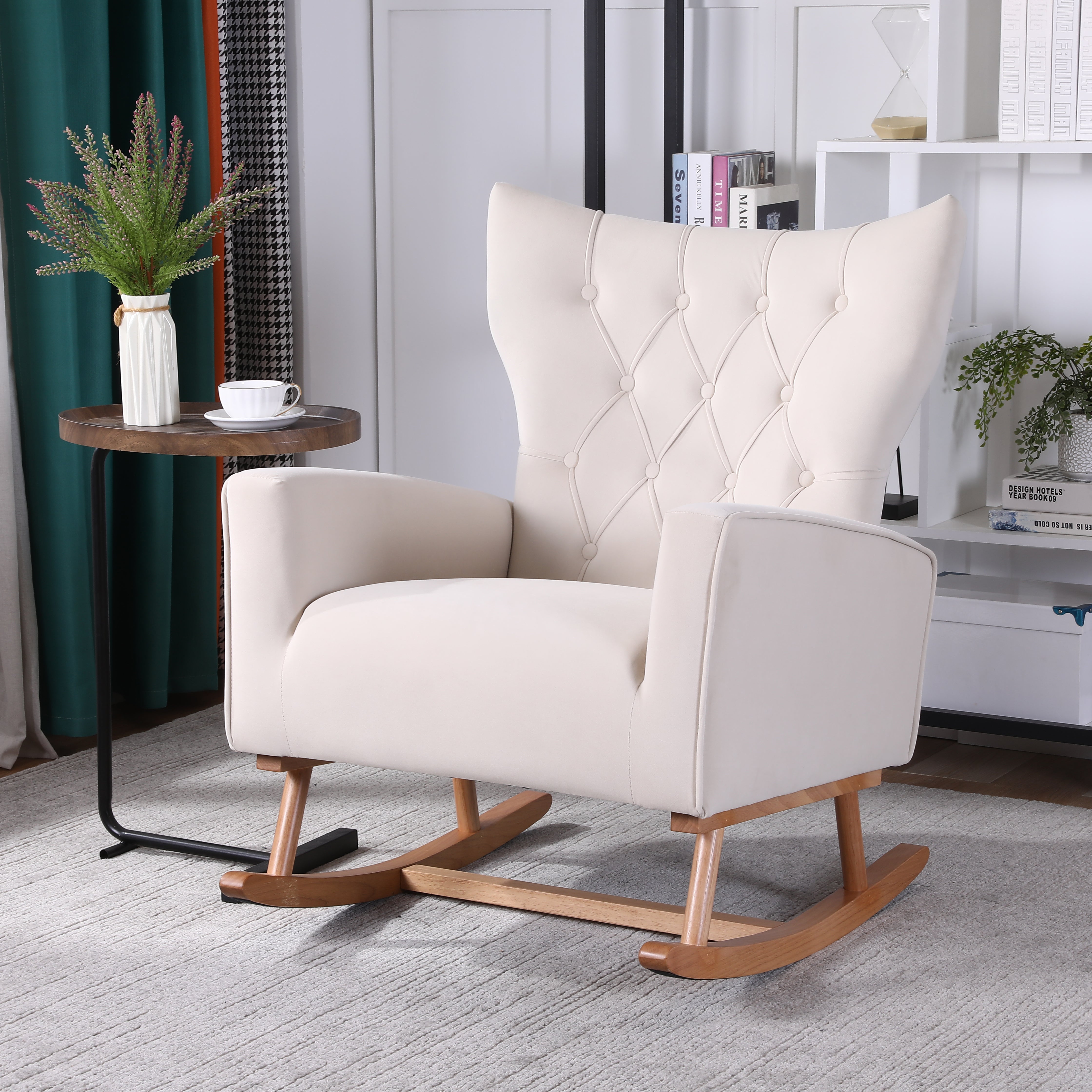 Modern Accent Chair High Backrest Living Room Chair Lounge Arm Rocking Chair