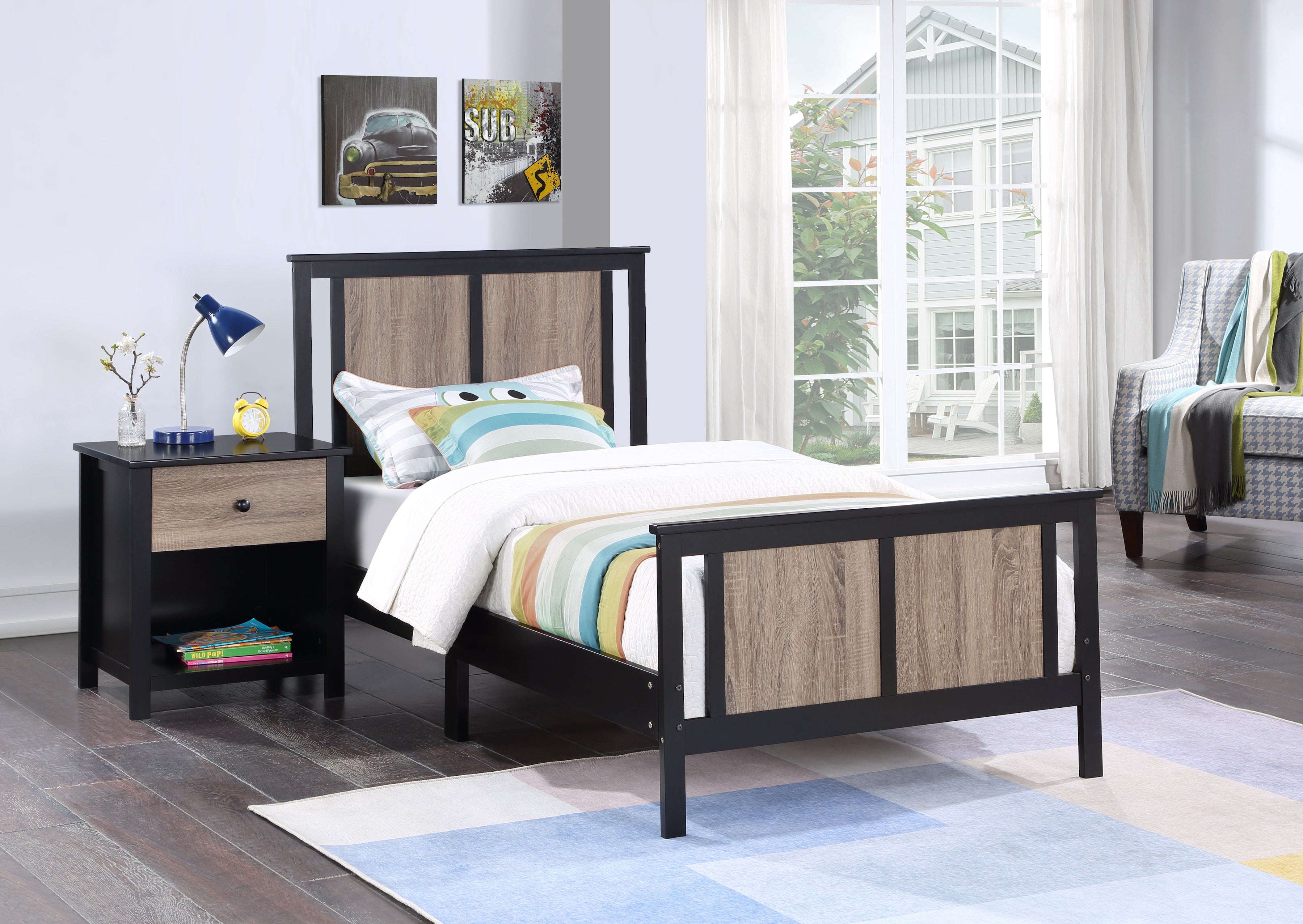 Connelly Reversible Panel Twin Bed Black/Vintage Walnut