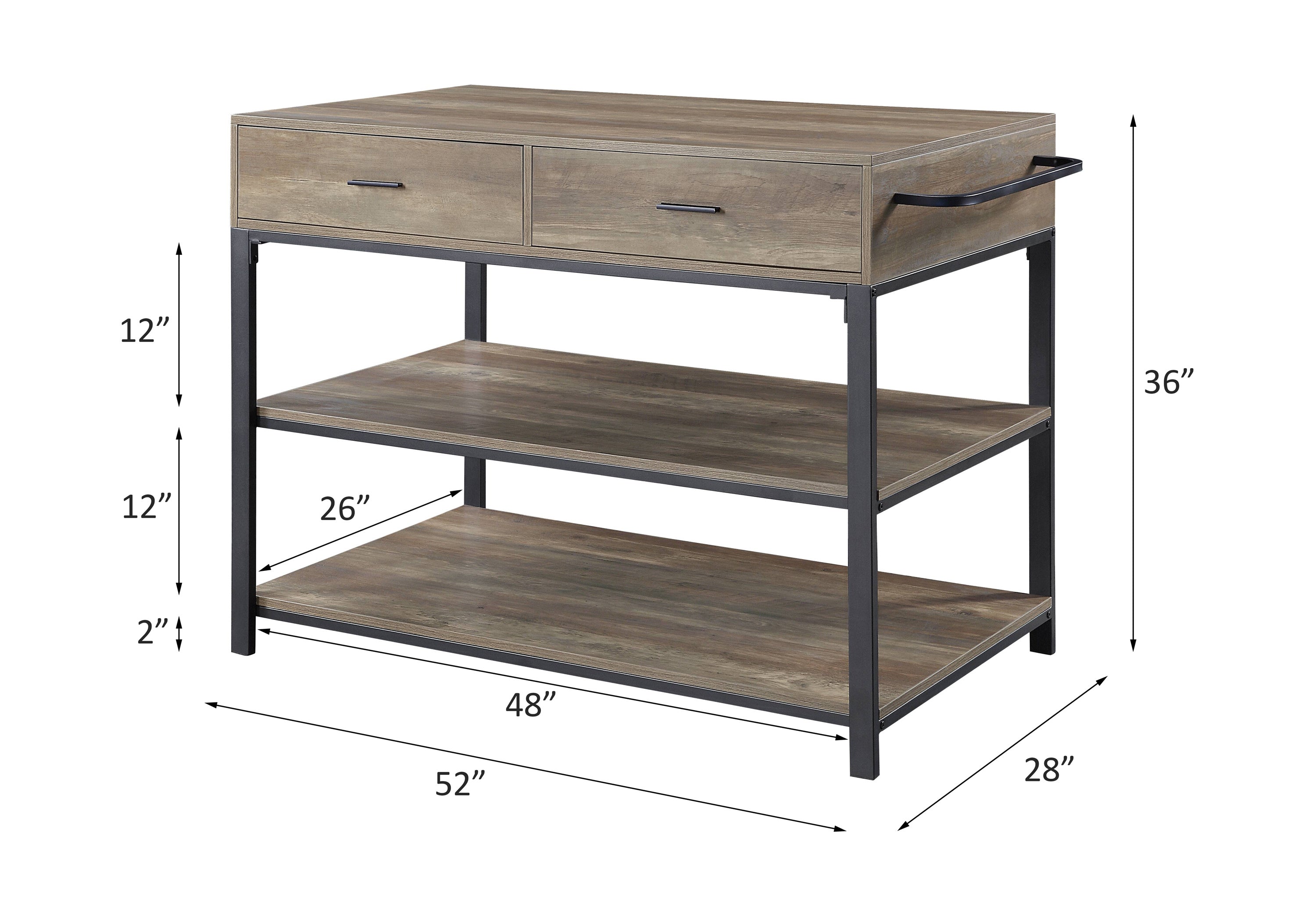 ACME Macaria Kitchen Island, Rustic Oak & Black Finish AC00403