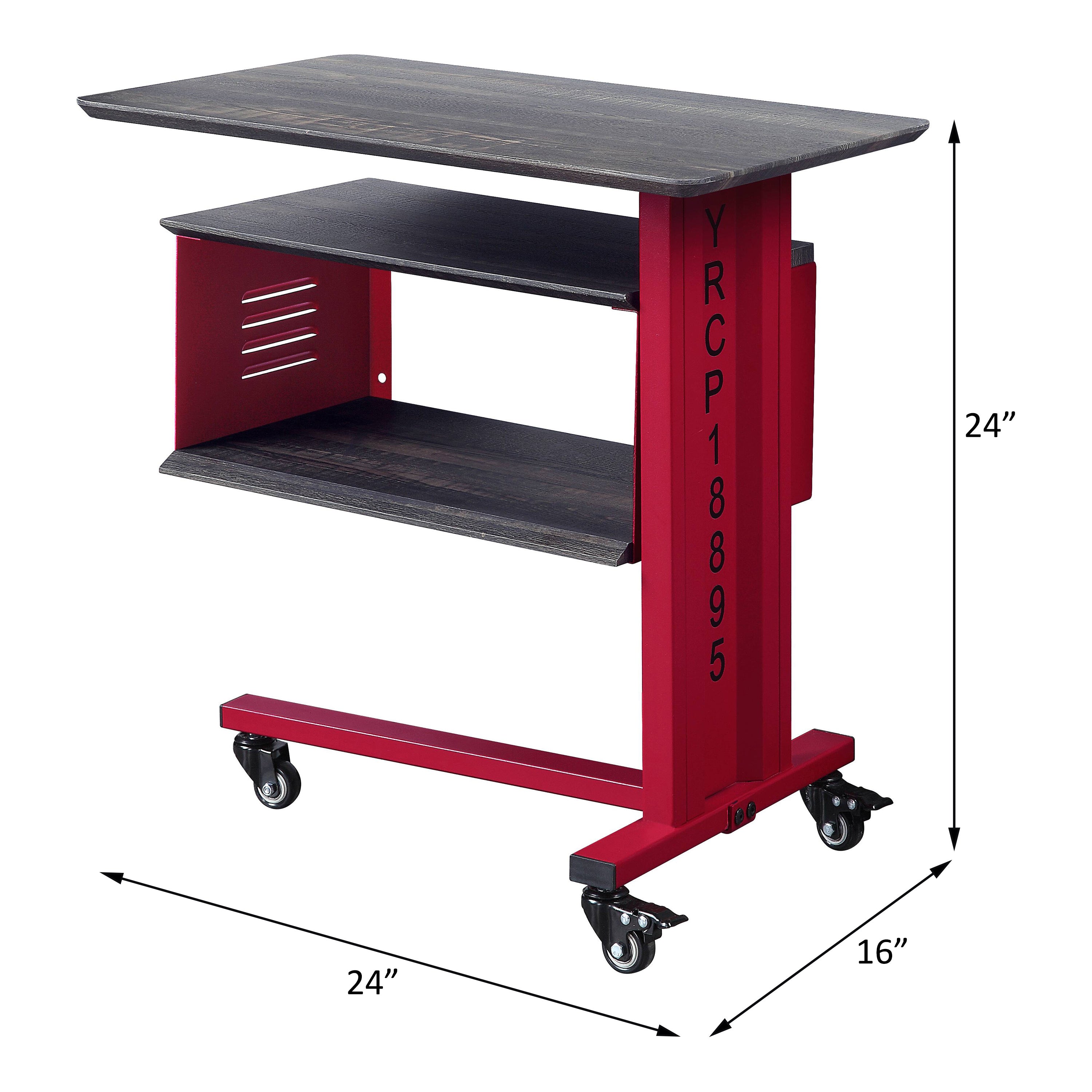 ACME Cargo Accent Table w/Wall Shelf in Red AC00361