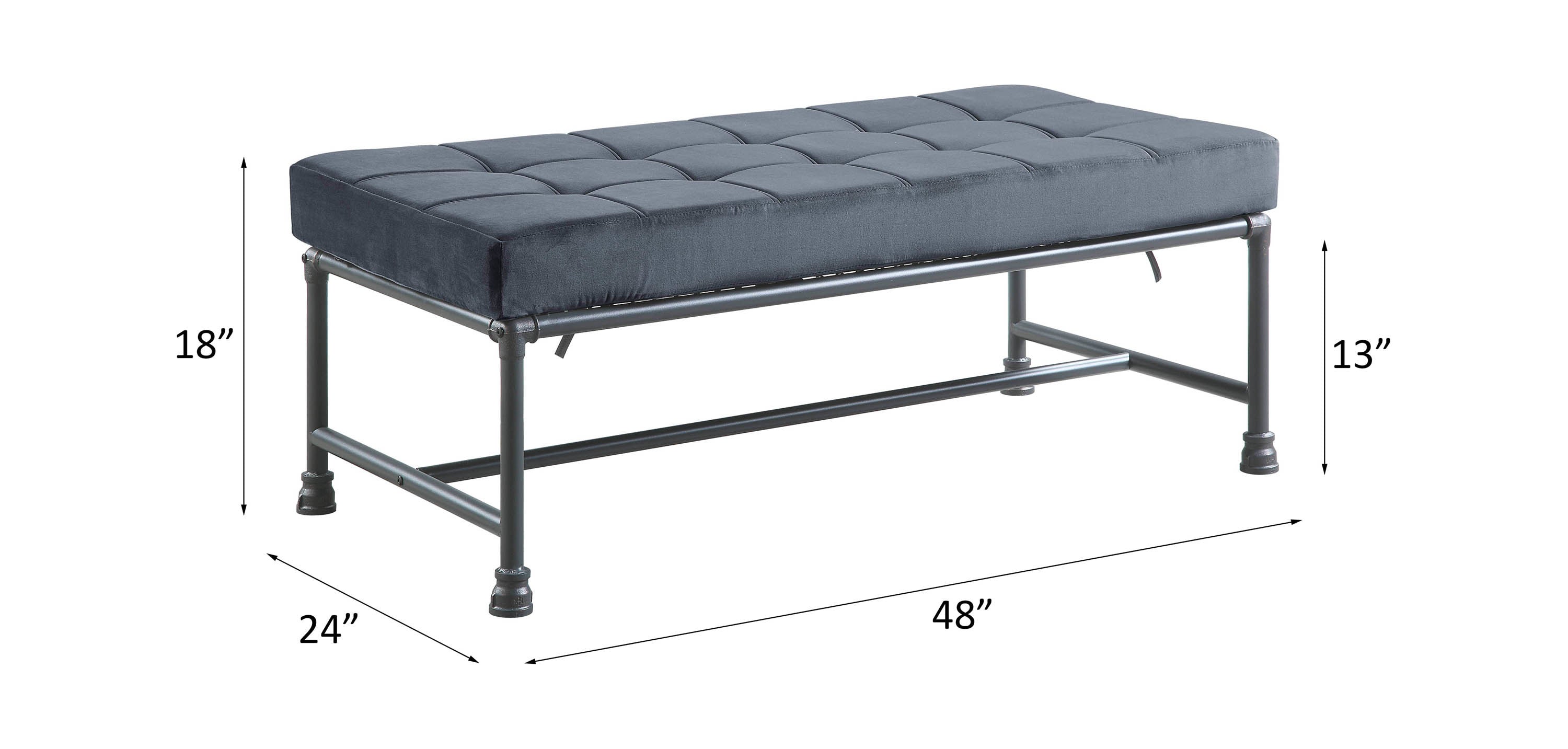 ACME Brantley Bench in Gray Velvet & Sandy Gray Finish AC00428