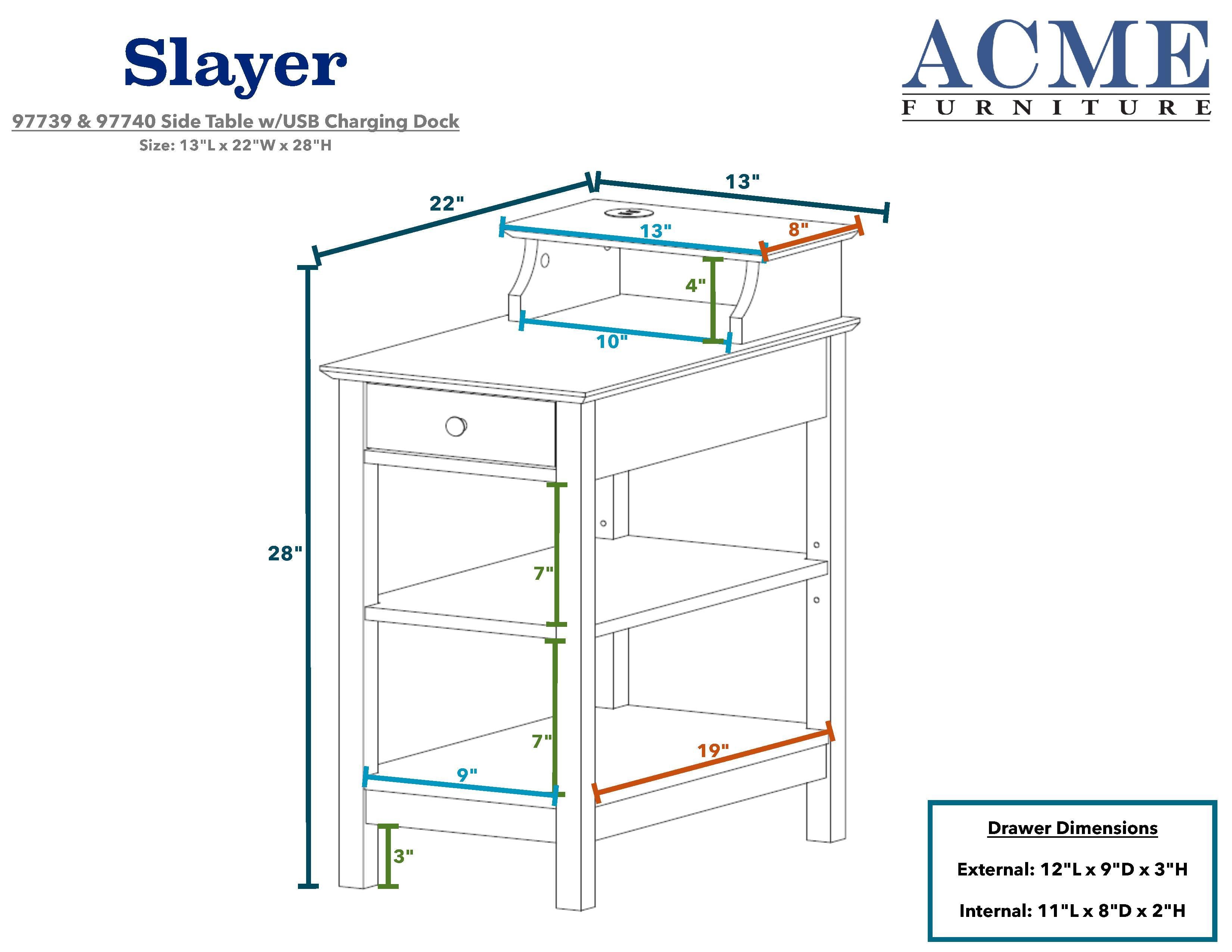 ACME Slayer Side Table (USB Charging Dock), Black 97739