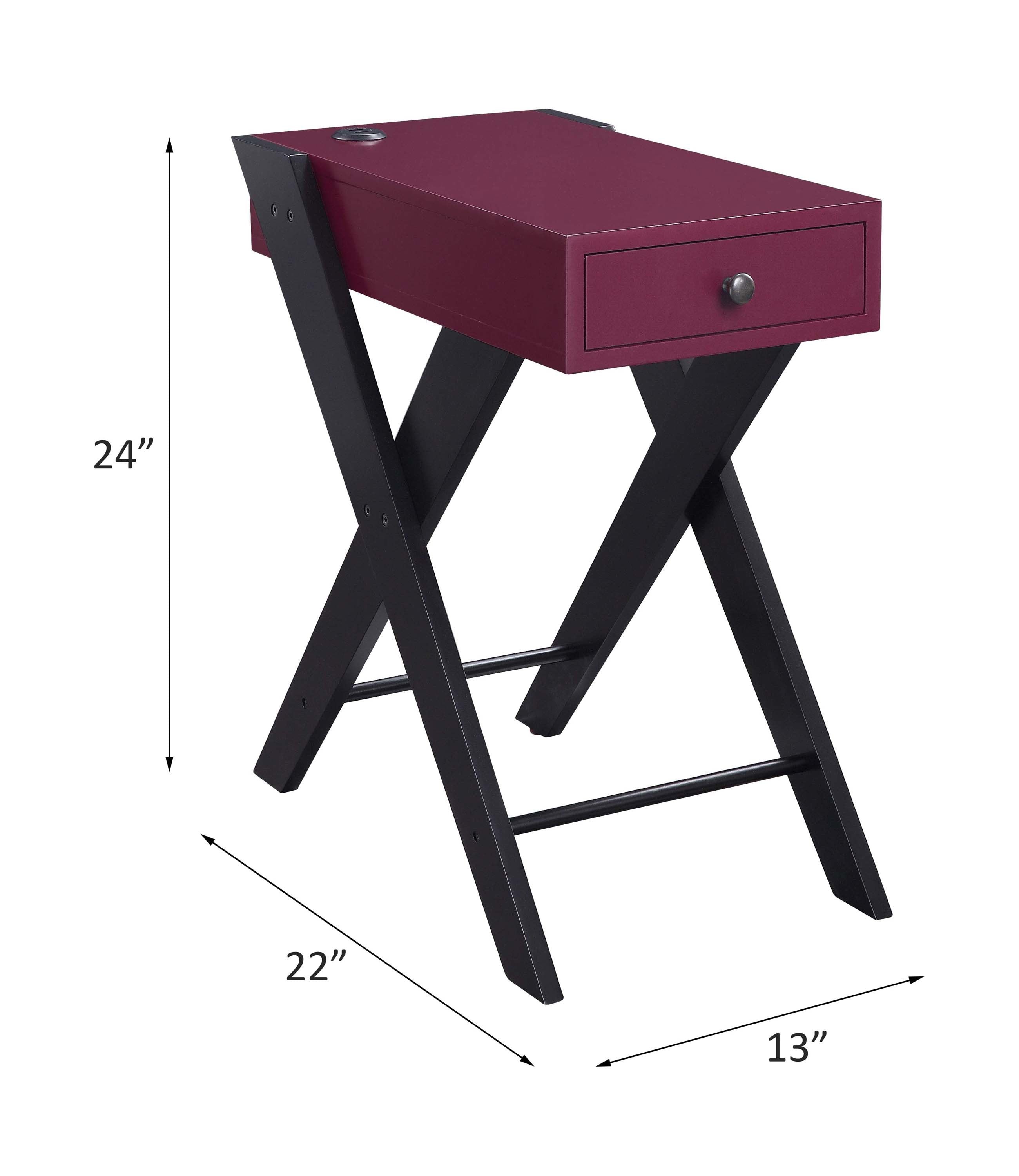 ACME Fierce Side Table (USB Charging Dock), Burgundy & Black 97737