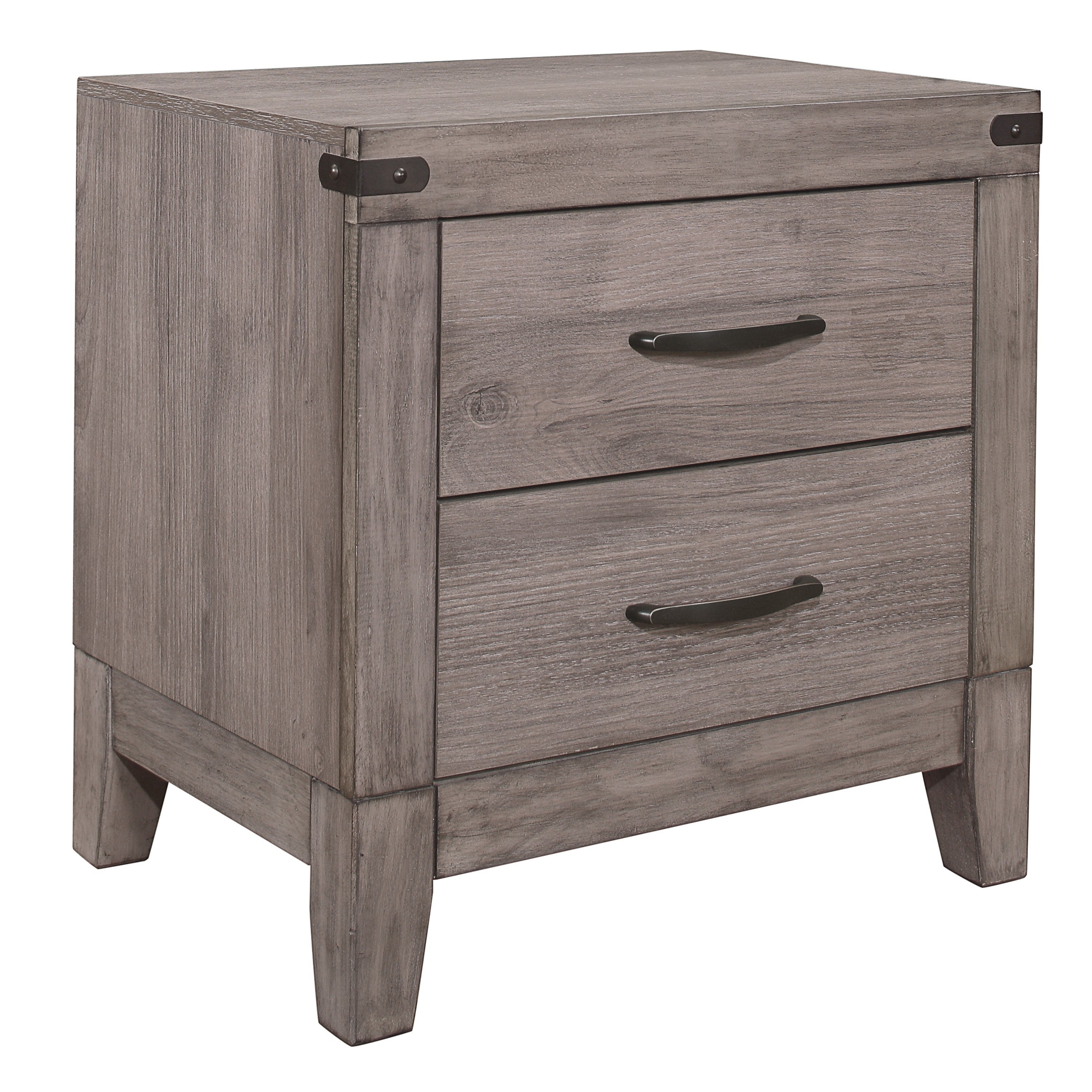 Brownish Gray Finish 1pc Nightstand Melamine Laminate 2x Drawers Dark Metal Hardware Bed Side Table