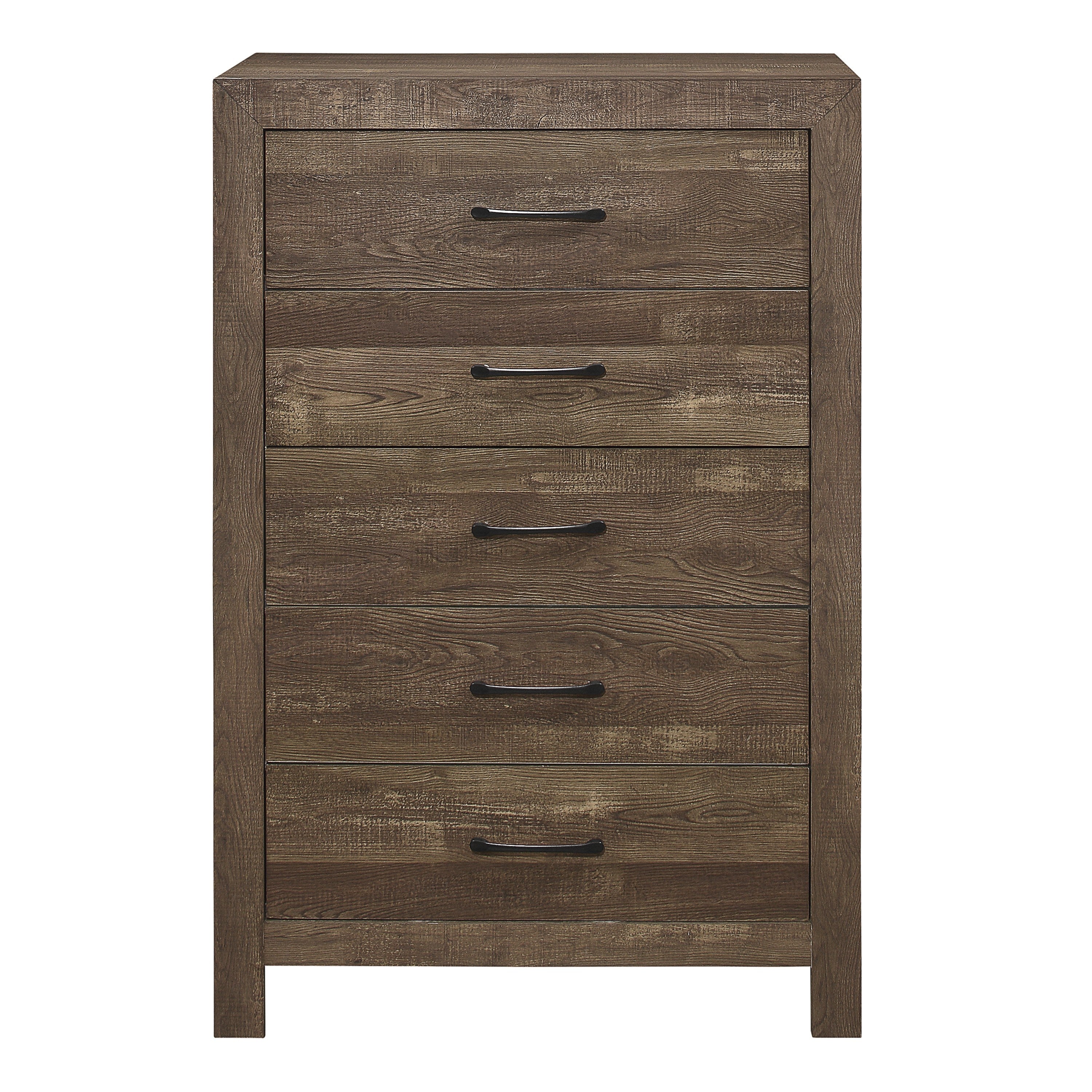 Simple Look Rustic Brown Finish 1pc Chest of 5x Drawers Black Metal Hardware Bedroom Furniture