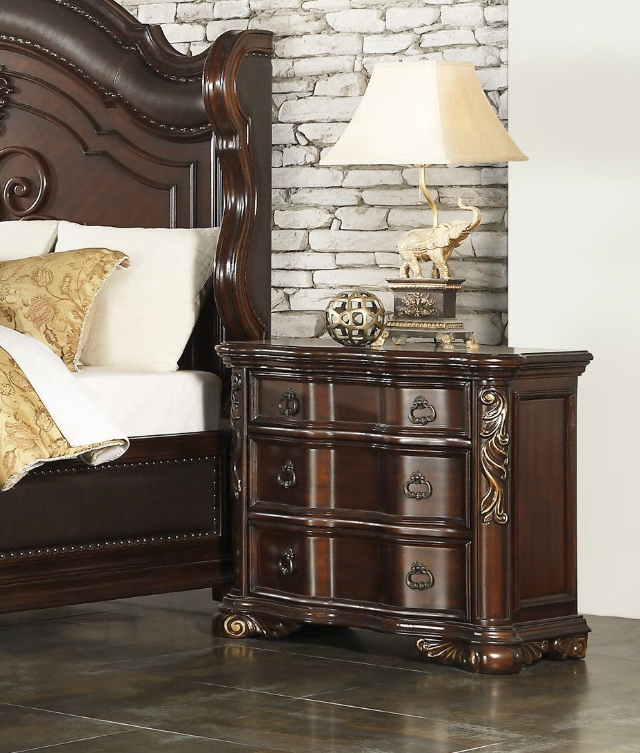 Royal Bedroom Cherry Finish Nightstand of 3 Drawers Ring Pulls Traditional Home Furniture