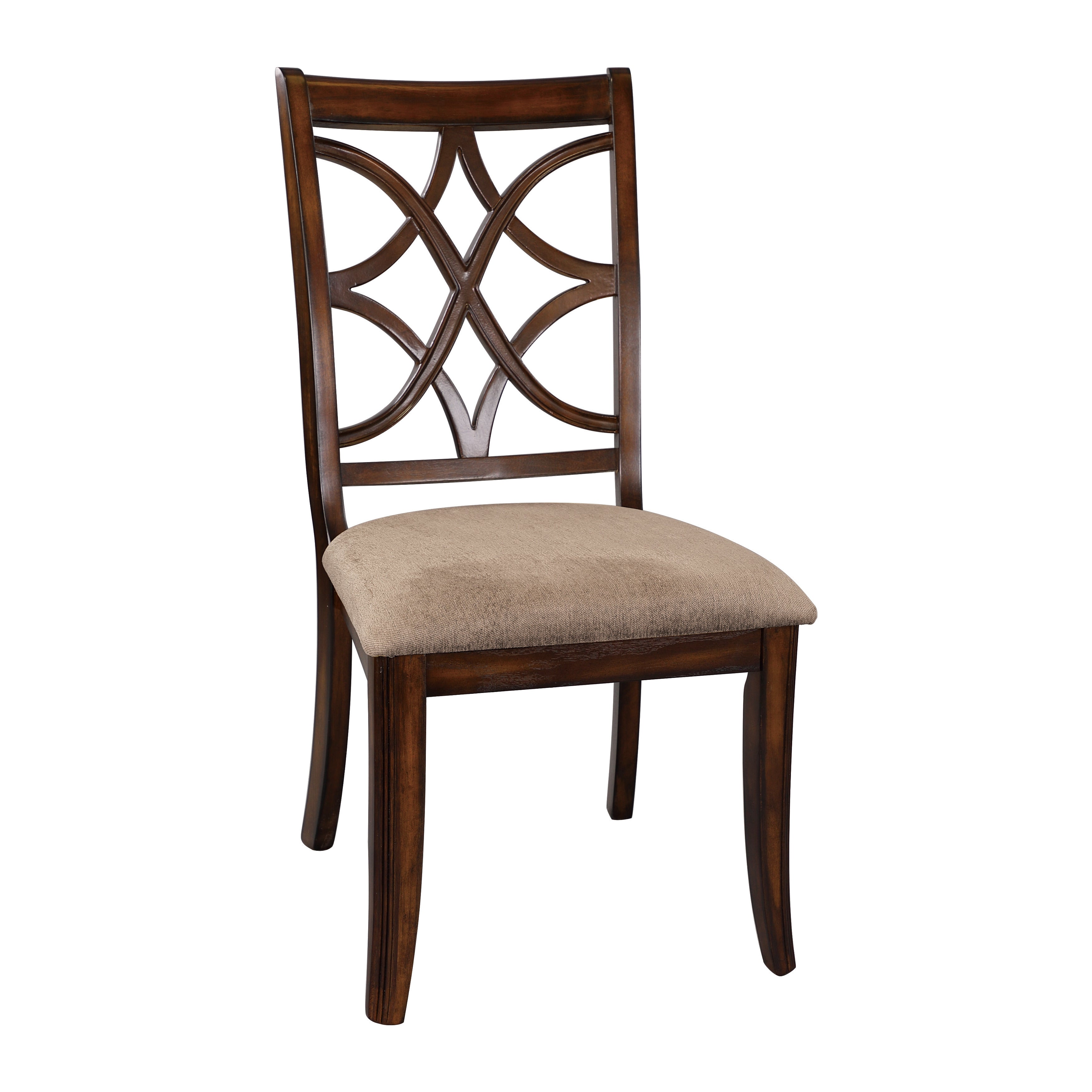 Wooden Side Chairs Set of 2 Elegant Back Design Fabric Upholstery Cherry Finish Formal Dining Furniture