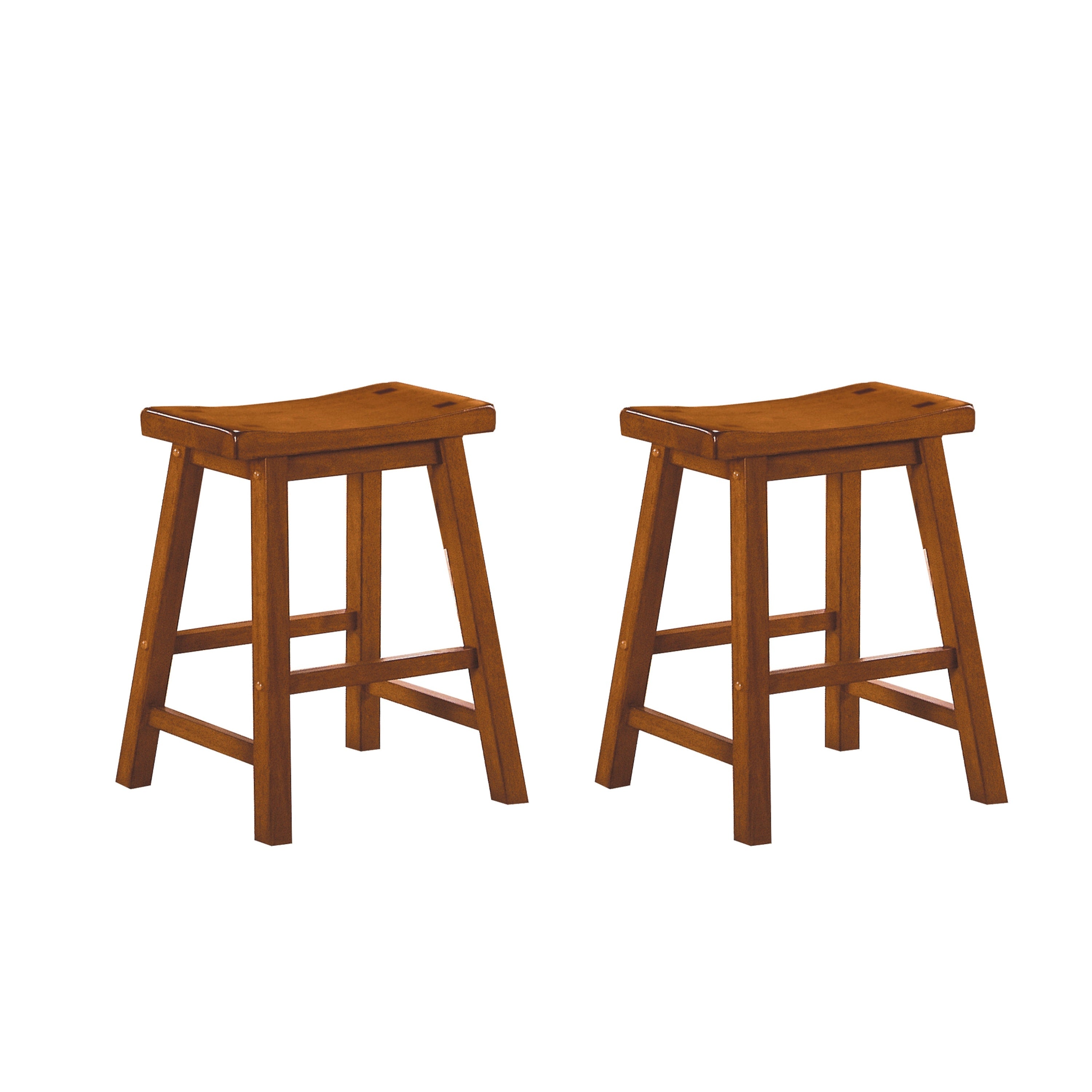 Casual Dining 18-inch Height Saddle Seat Stools 2pc Set Solid Wood Oak Finish Home Furniture