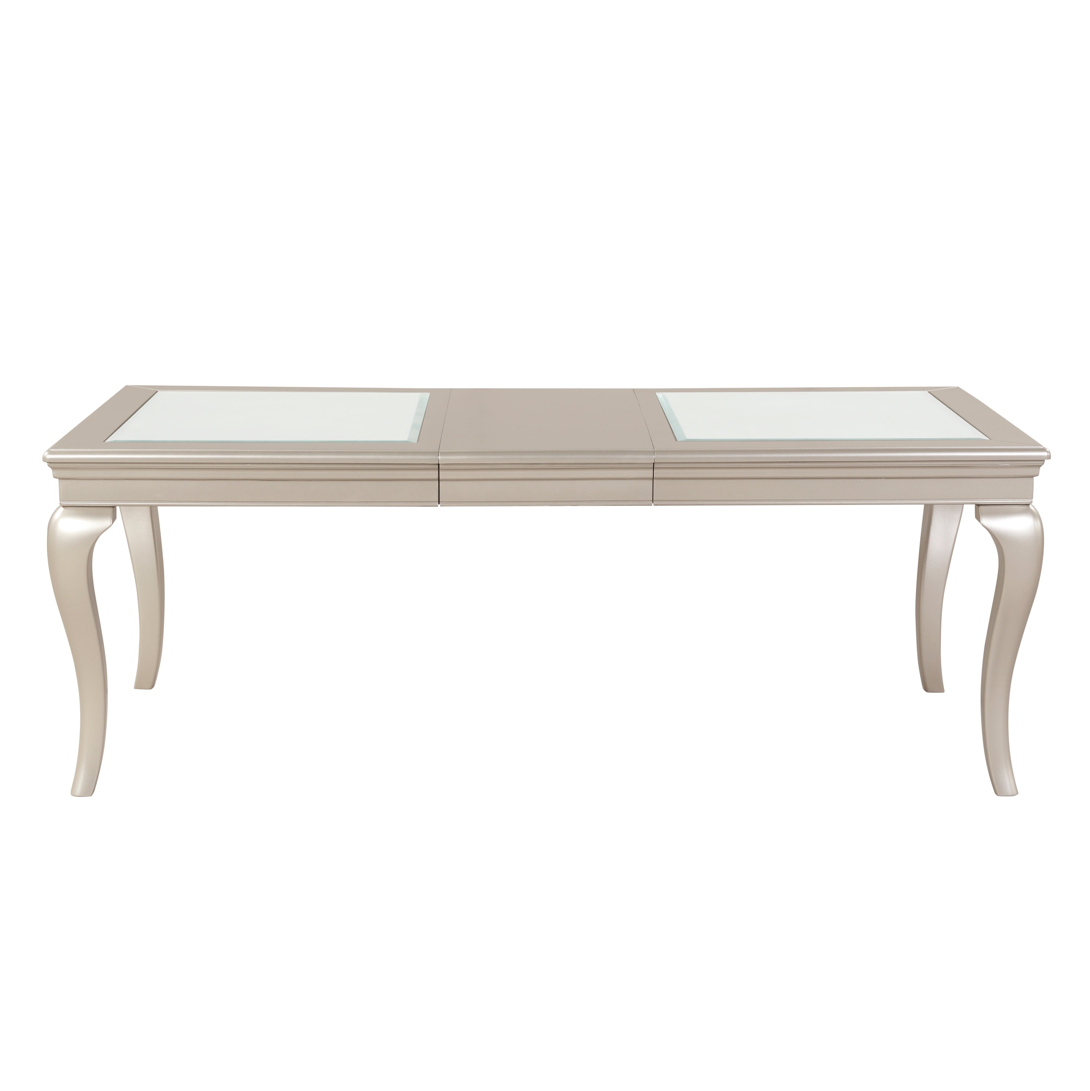 Modern Glamourous 1pc Dining Table with Separate Extension Leaf Cabriole Legs Insert Glass Panels Traditional Furniture