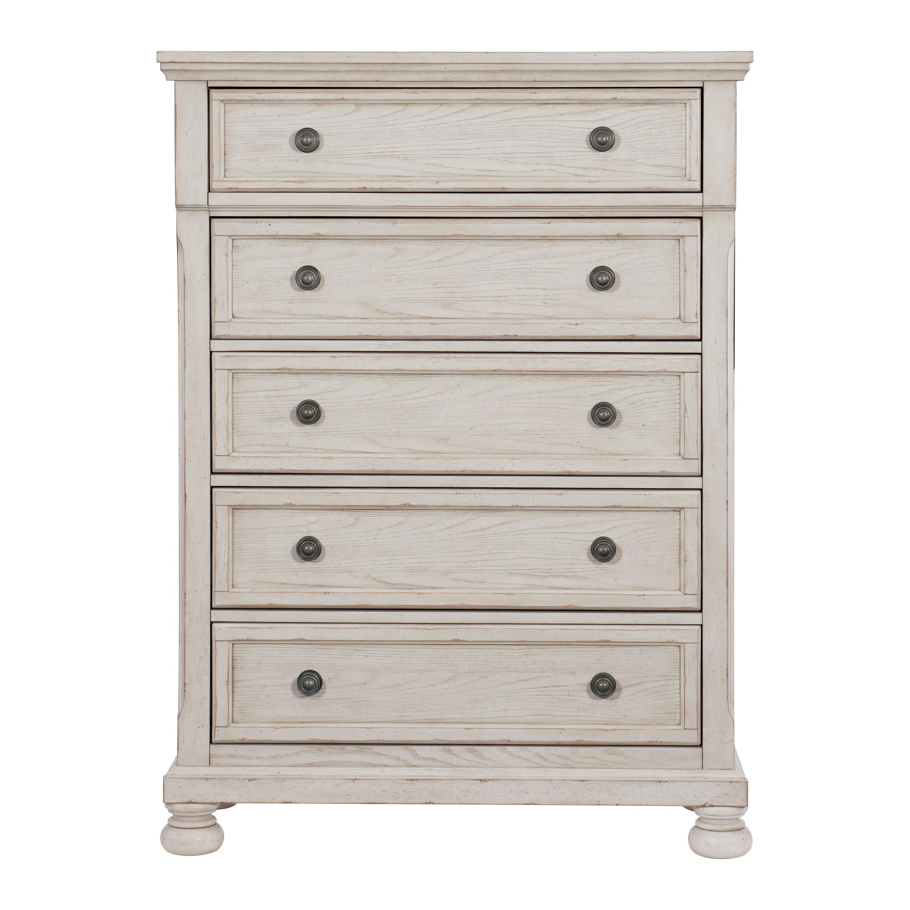 Wire-Brushed White Finish 1pc Chest of Drawers with Ball Bearing Glides Transitional Bedroom Furniture