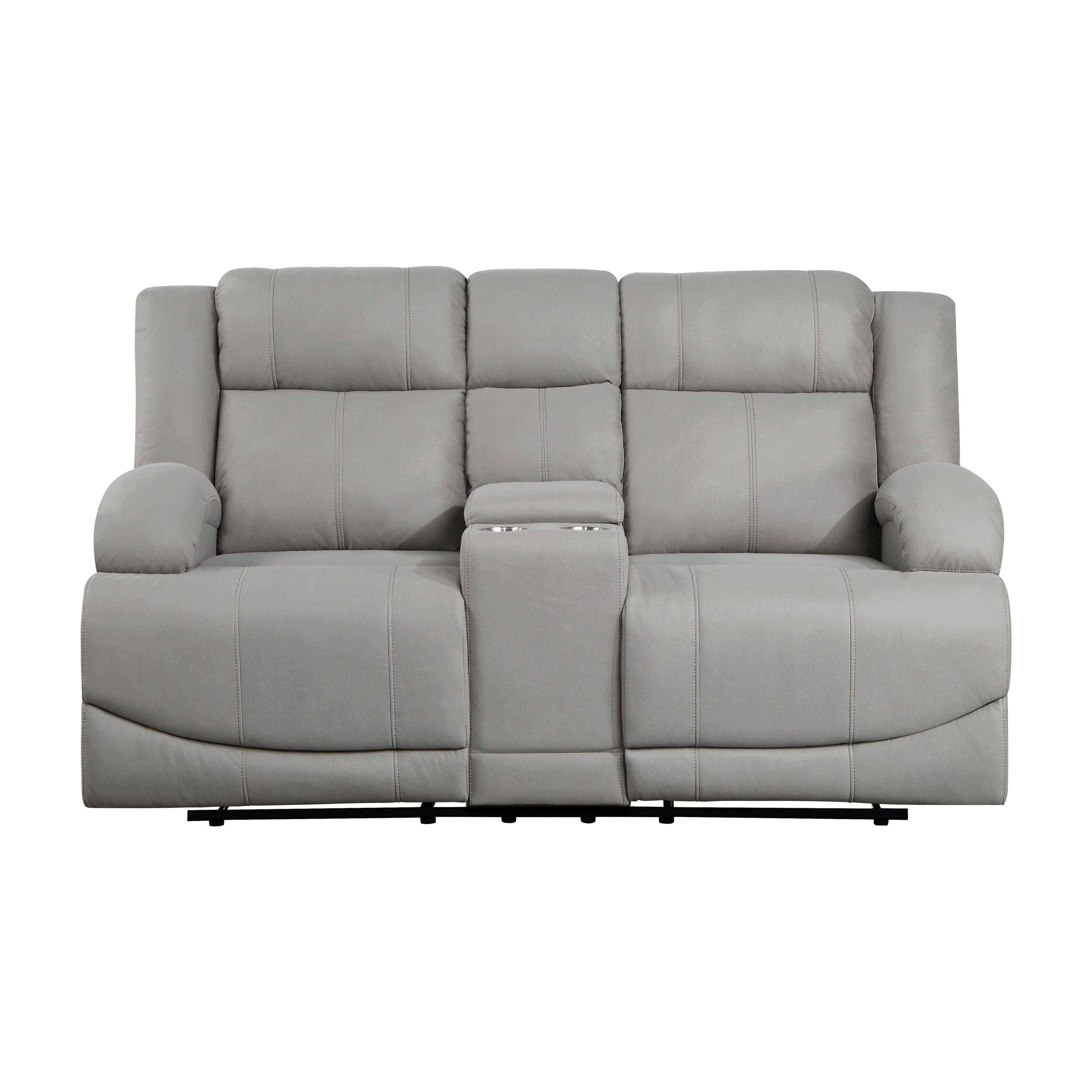 Attractive Gray Color Microfiber Upholstered 1pc Double Reclining Loveseat with Center Console Transitional Living Room