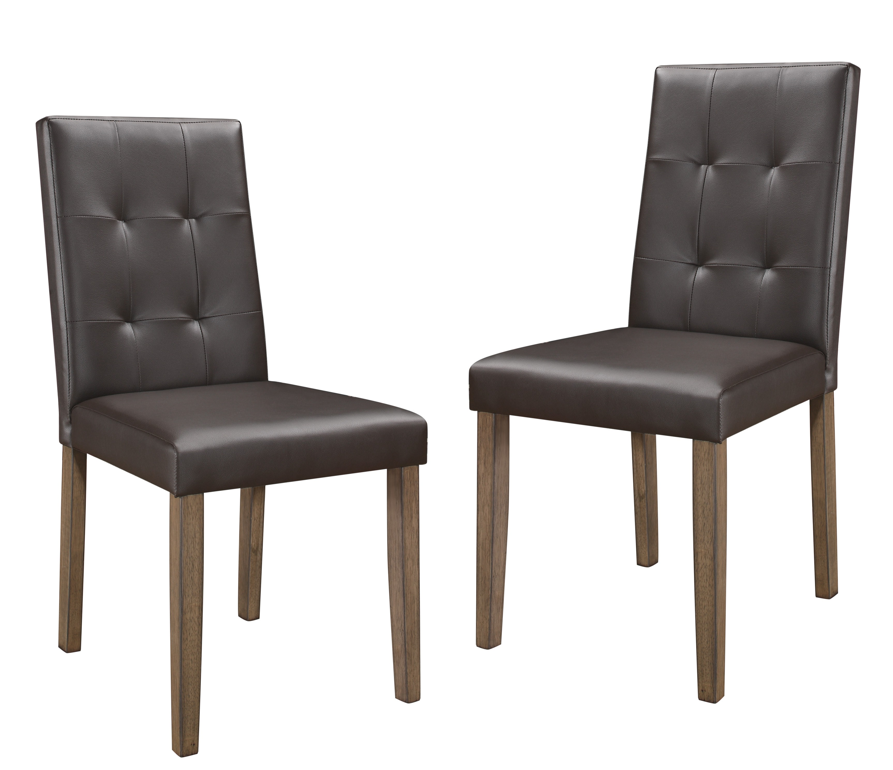 Side Chairs 2pc Set Walnut Brown Finish Wood Frame Faux Leather Back and Seat