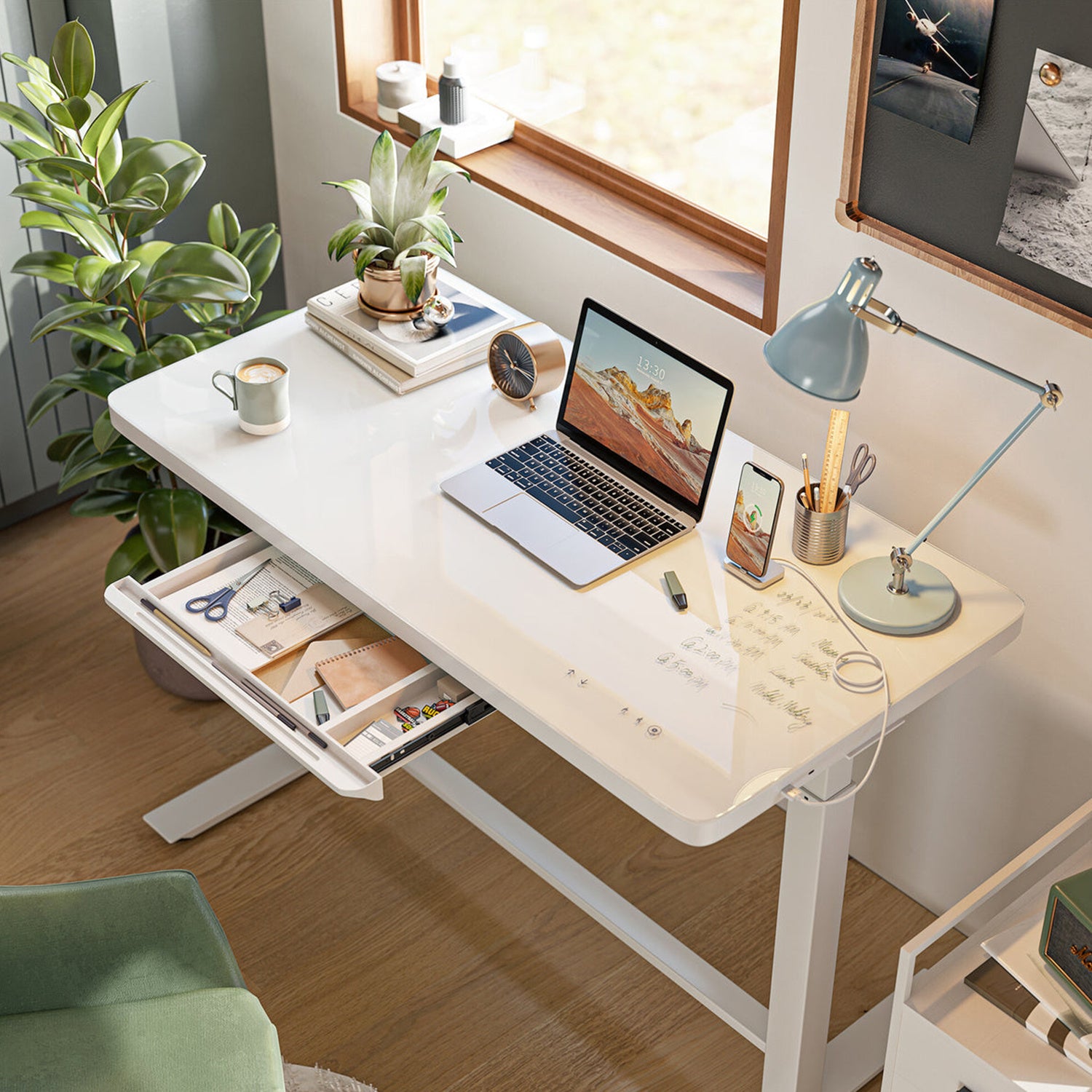 Glass tabletop standing desk
White