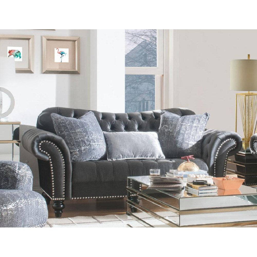 ACME Gaura Loveseat w/3 Pillows in Dark Gray Velvet 53091