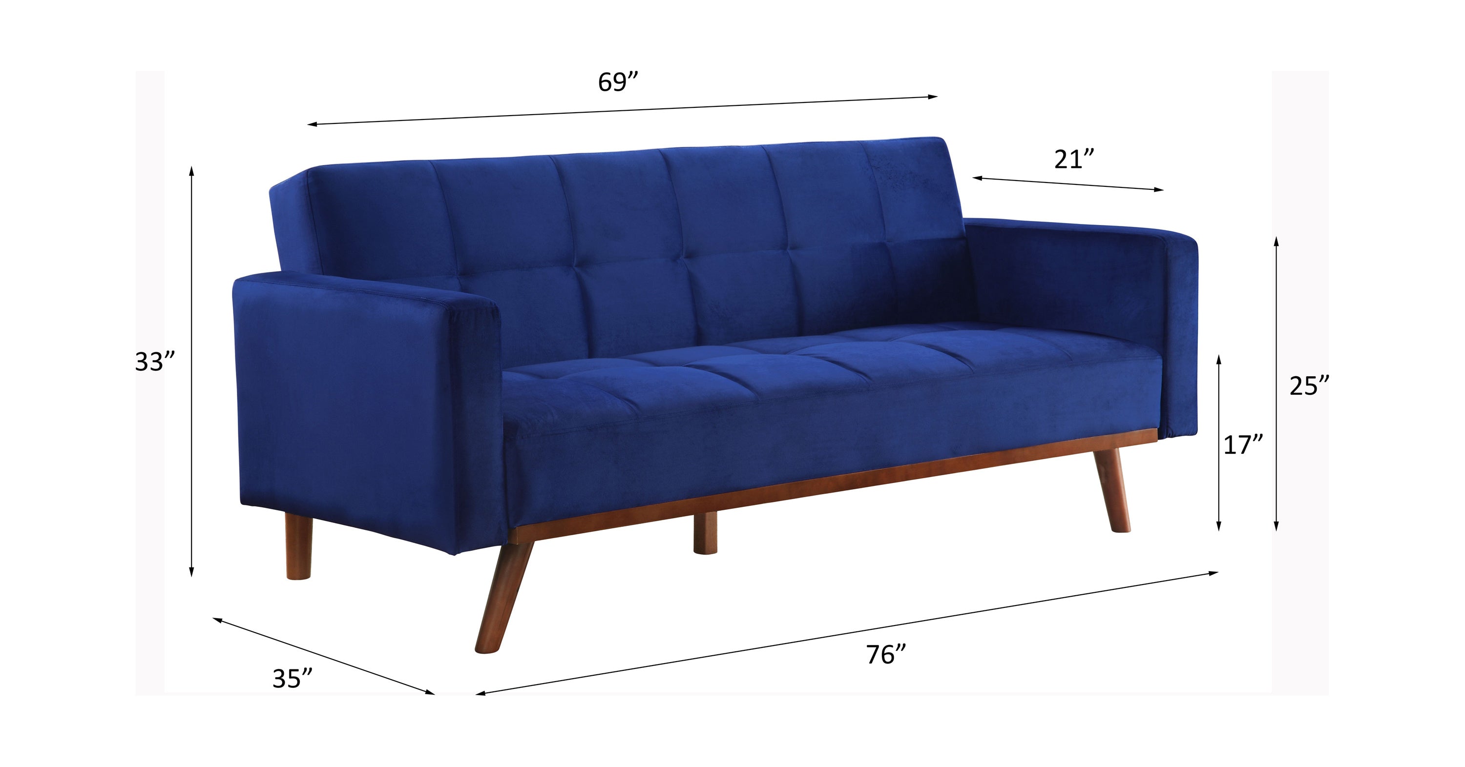 ACME Tanitha Adjustable Sofa, Blue Velvet & Natural Finish 57205