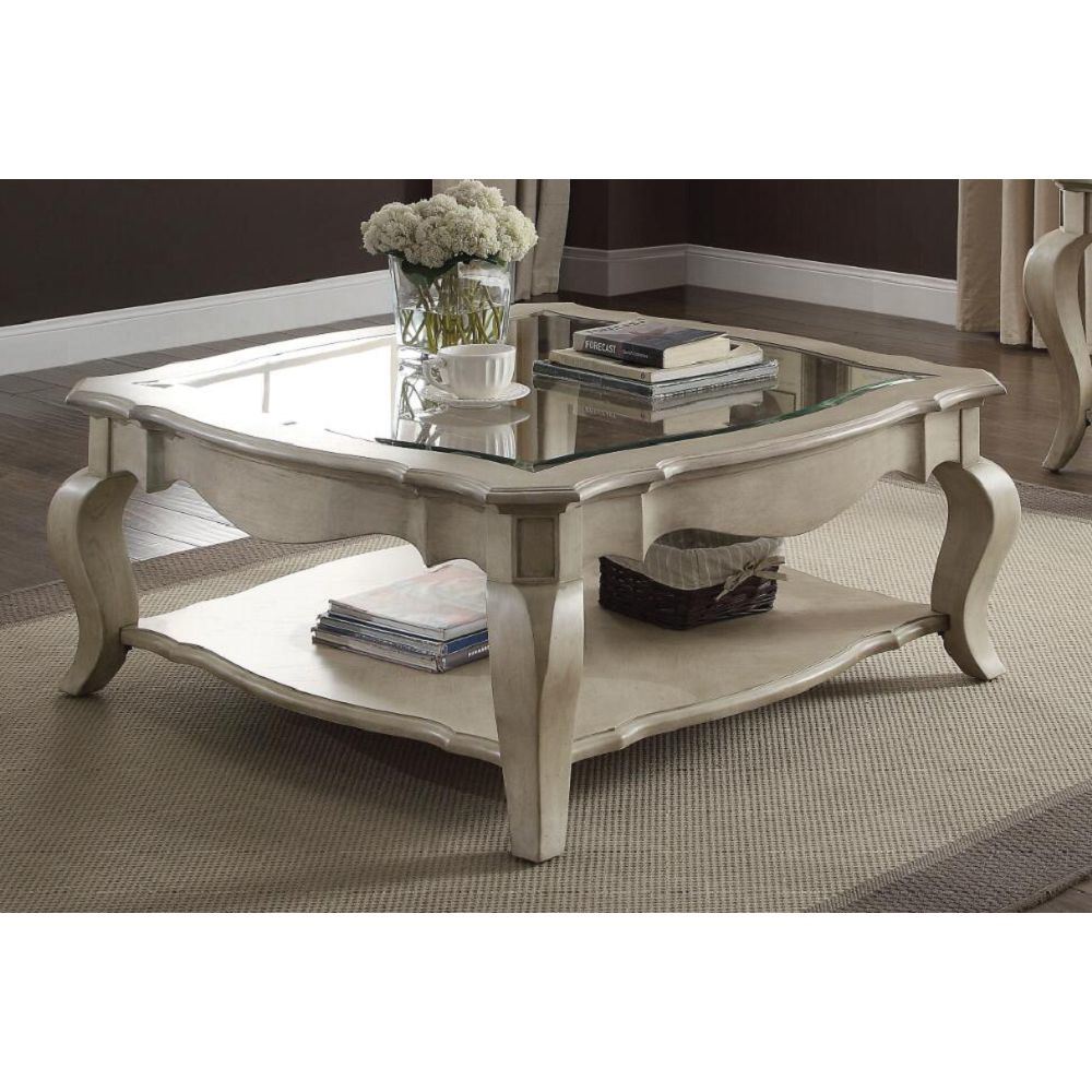 ACME Chelmsford Coffee Table in Antique Taupe & Clear Glass 86050