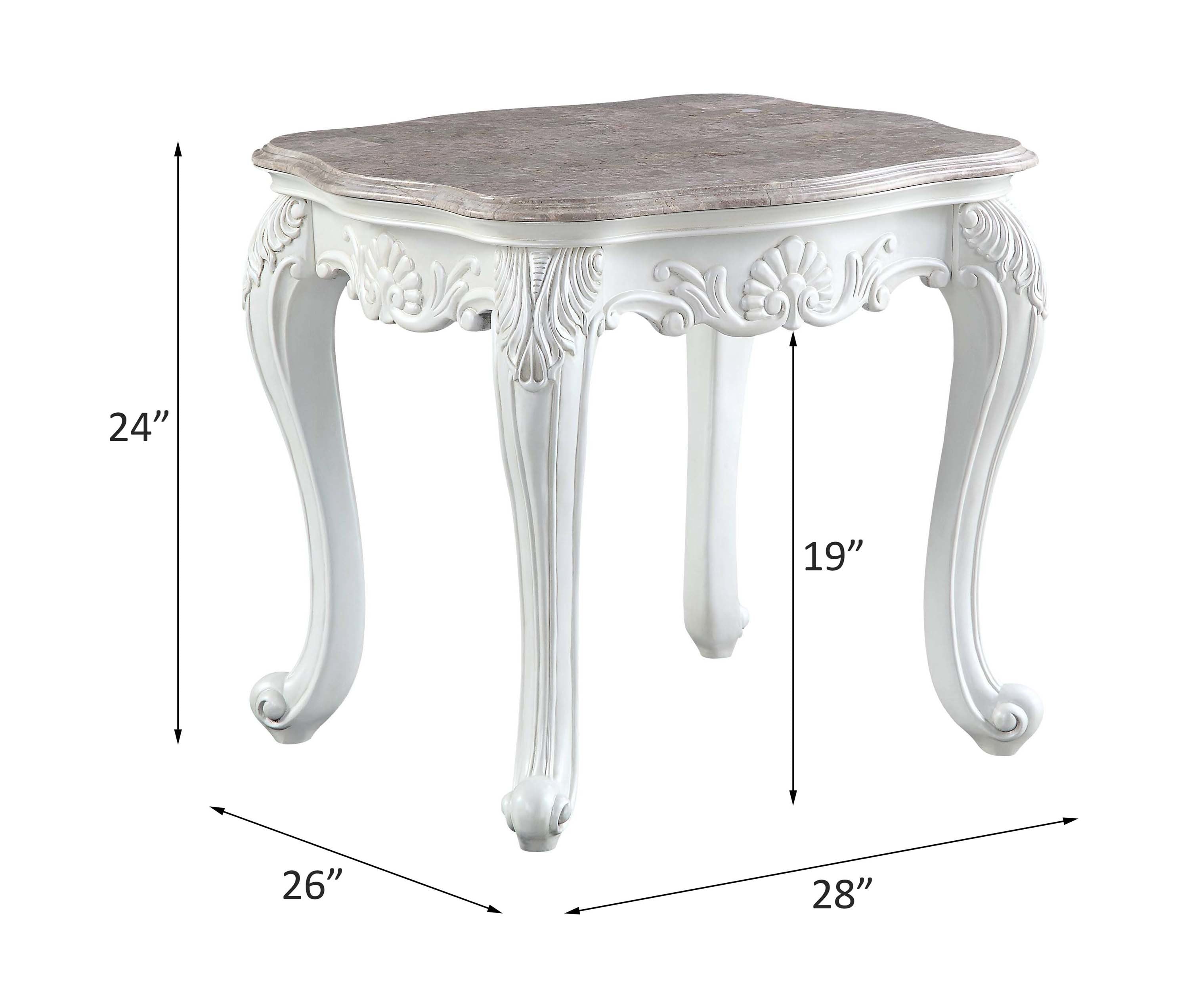 ACME Ciddrenar End Table, Marble Top & White Finish 84312