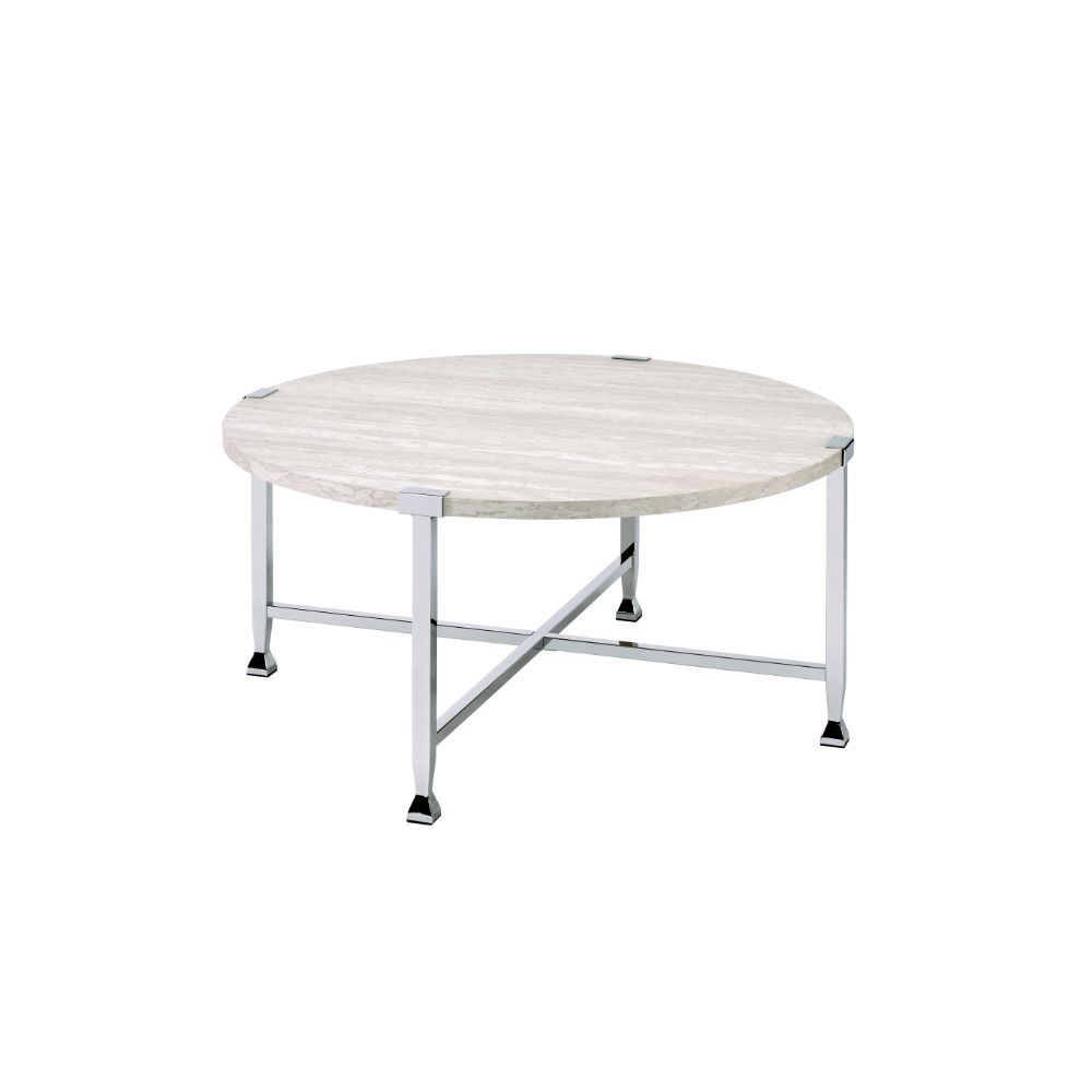 ACME Brecon Coffee Table, White Oak &Chrome 83210