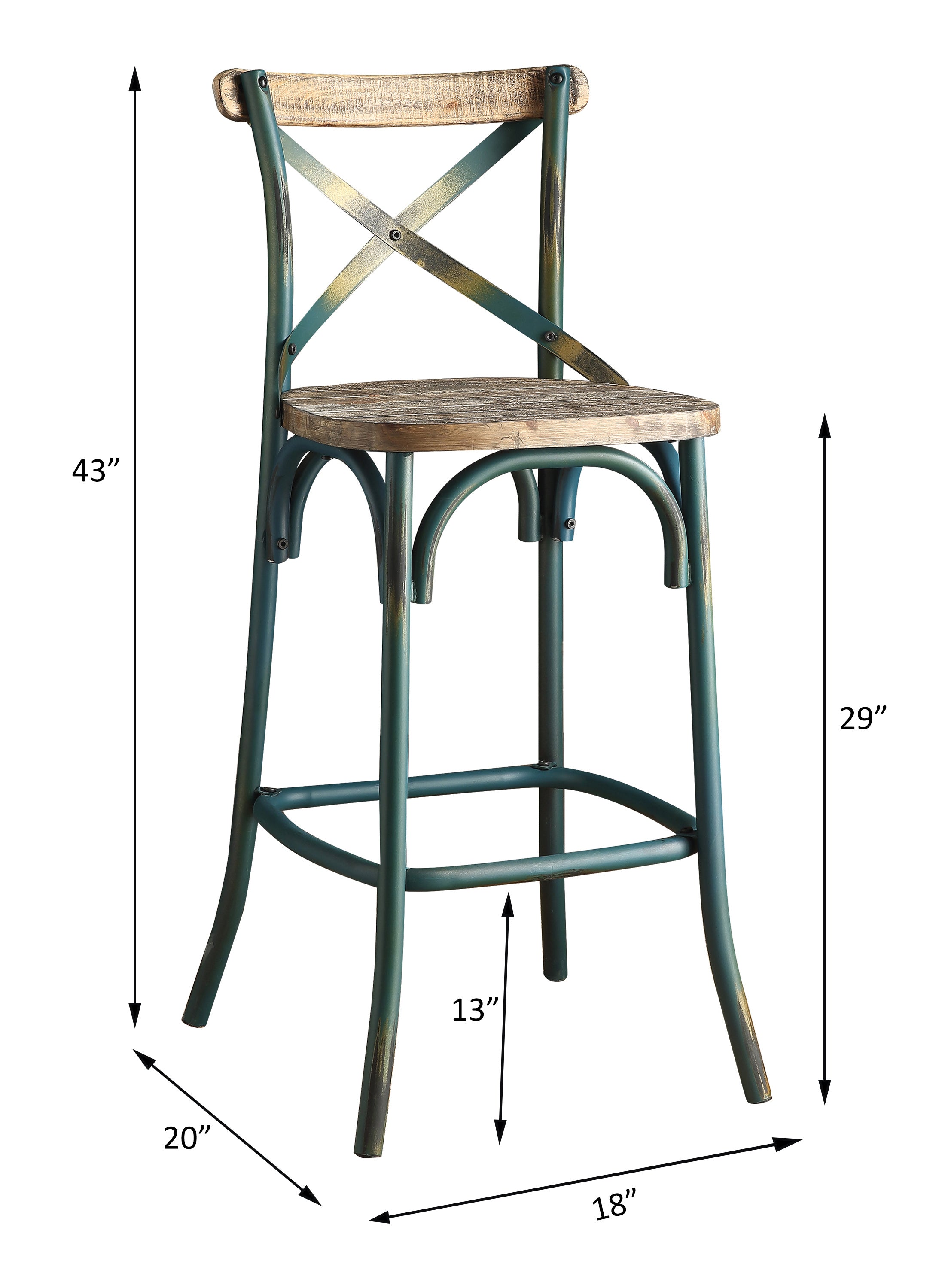 ACME Zaire Bar Chair (1Pc) in Antique Turquoise & Antique Oak 96807