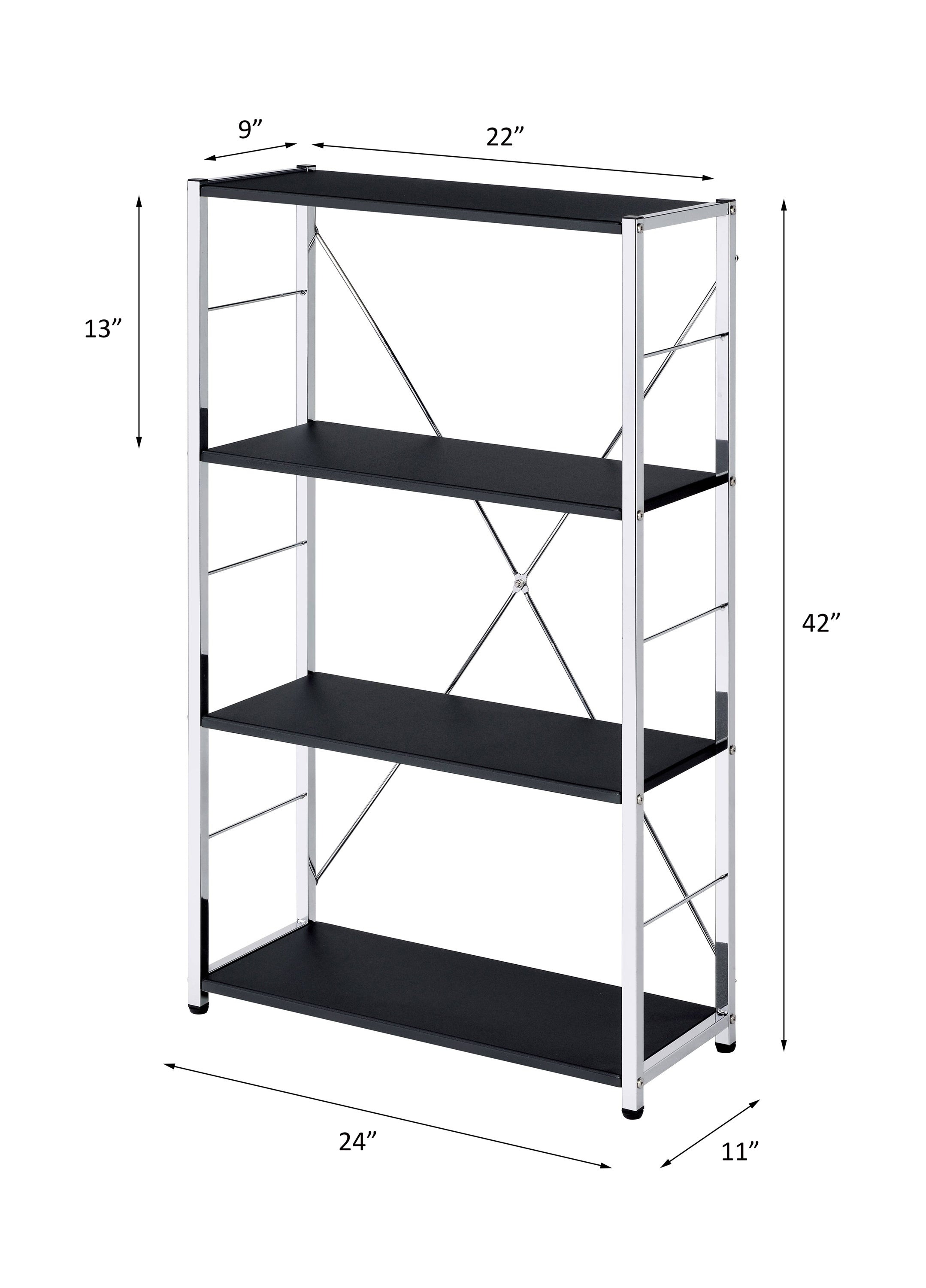 ACME Tennos Bookshelf, Black & Chrome Finish 93197