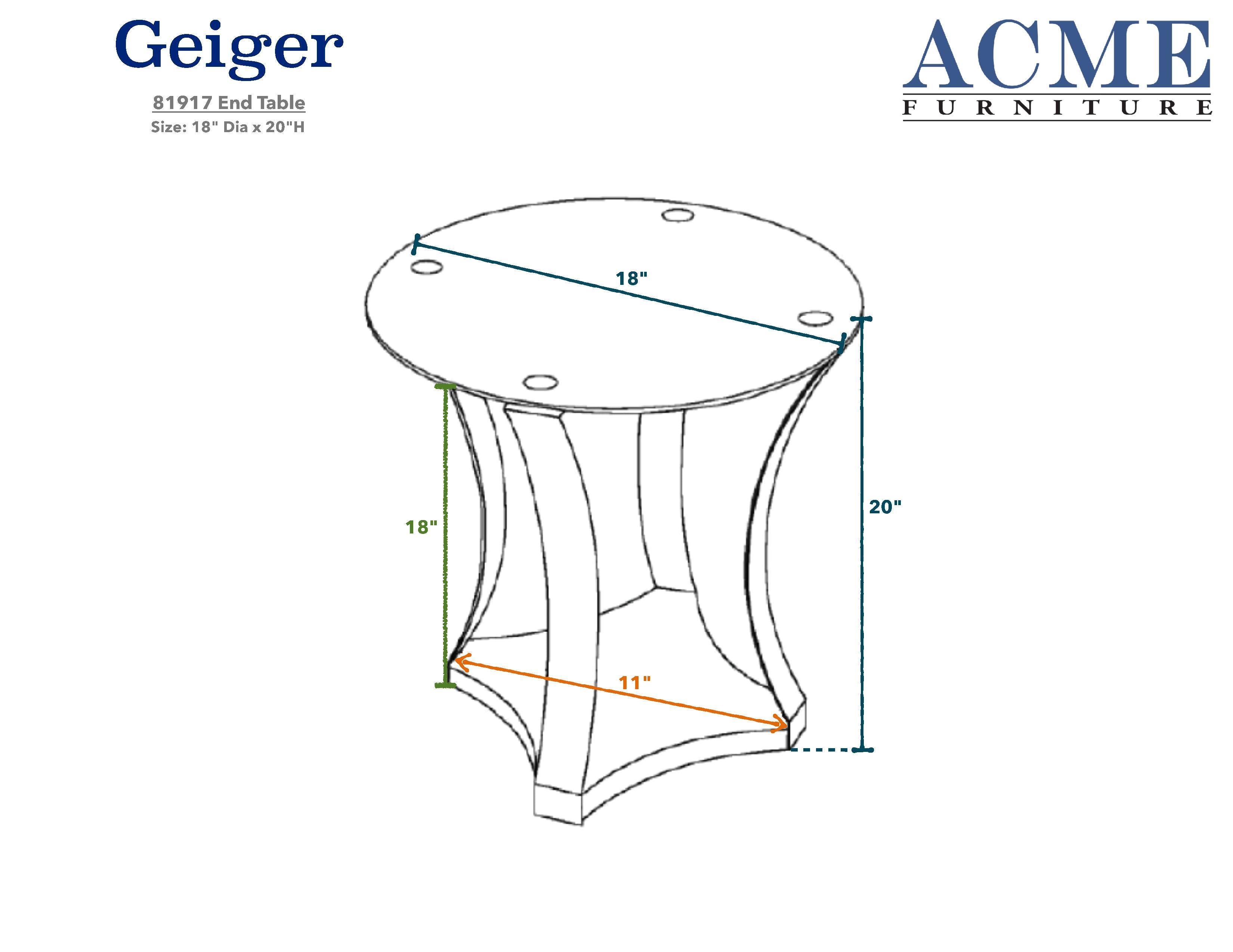 ACME Geiger End Table in Chrome & Black Glass 81917