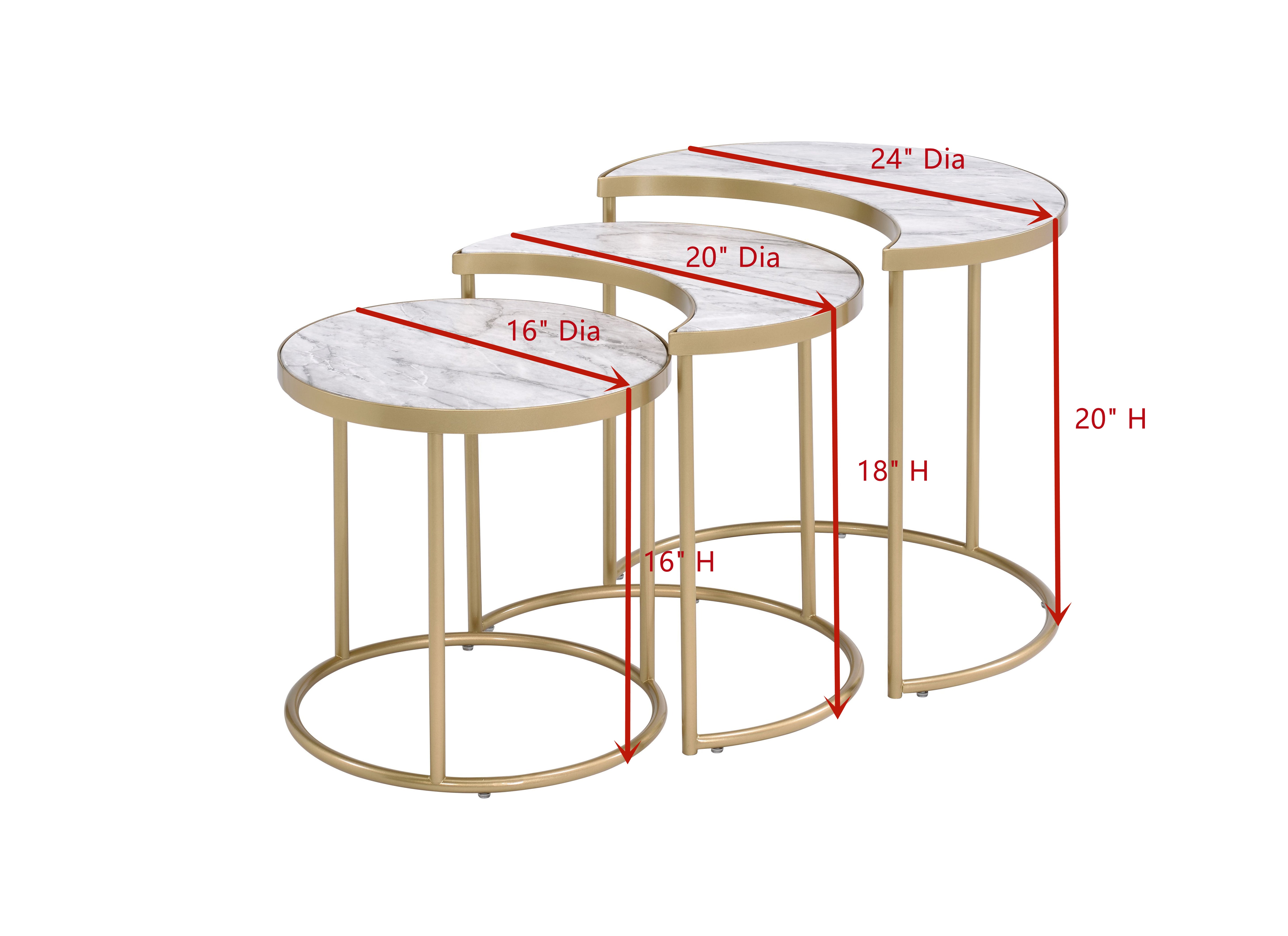 ACME Anpay 3Pc Pack Nesting Tables, Faux Marble & Gold 85390