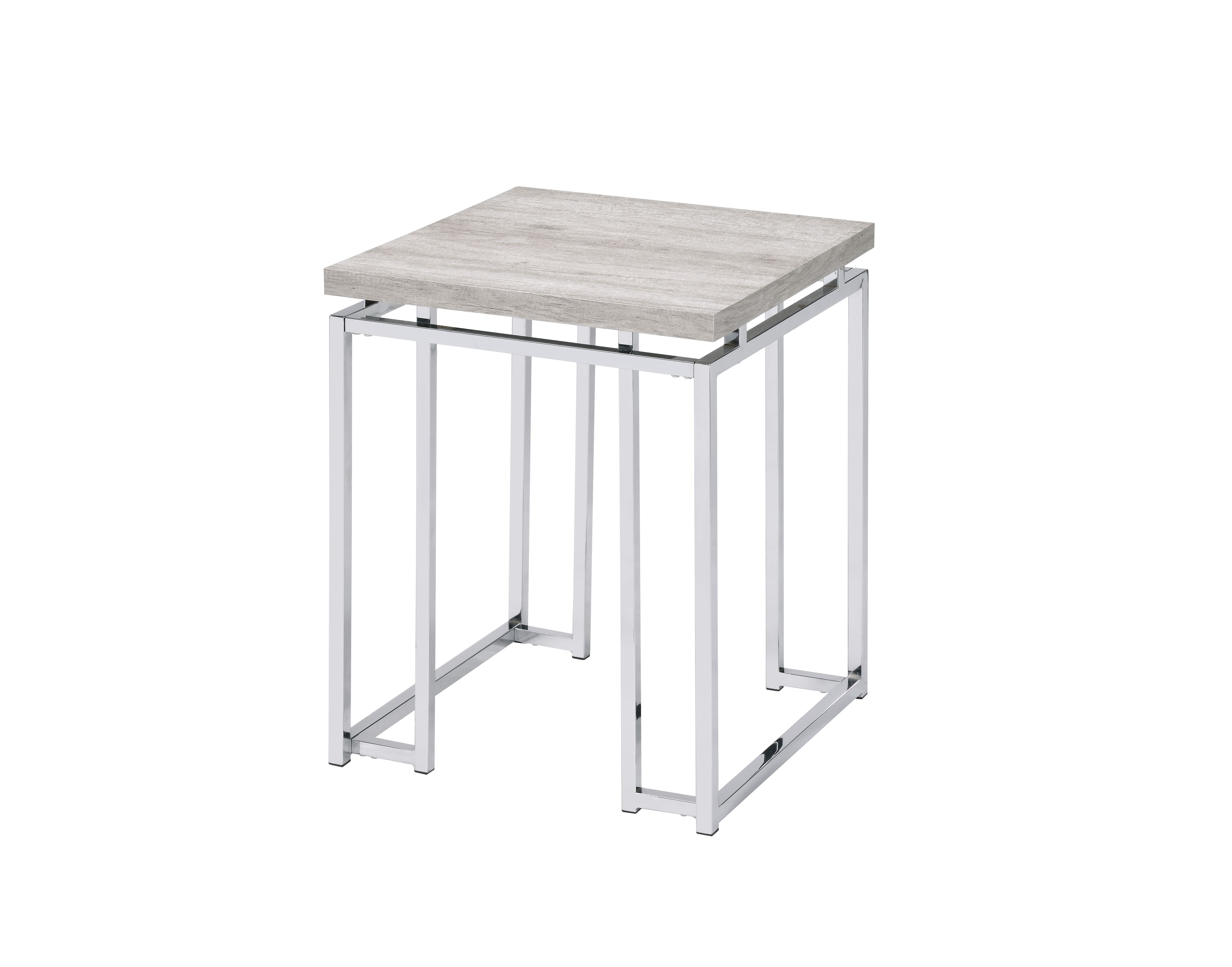 ACME Chafik End Table, Natural Oak & Chrome 85372