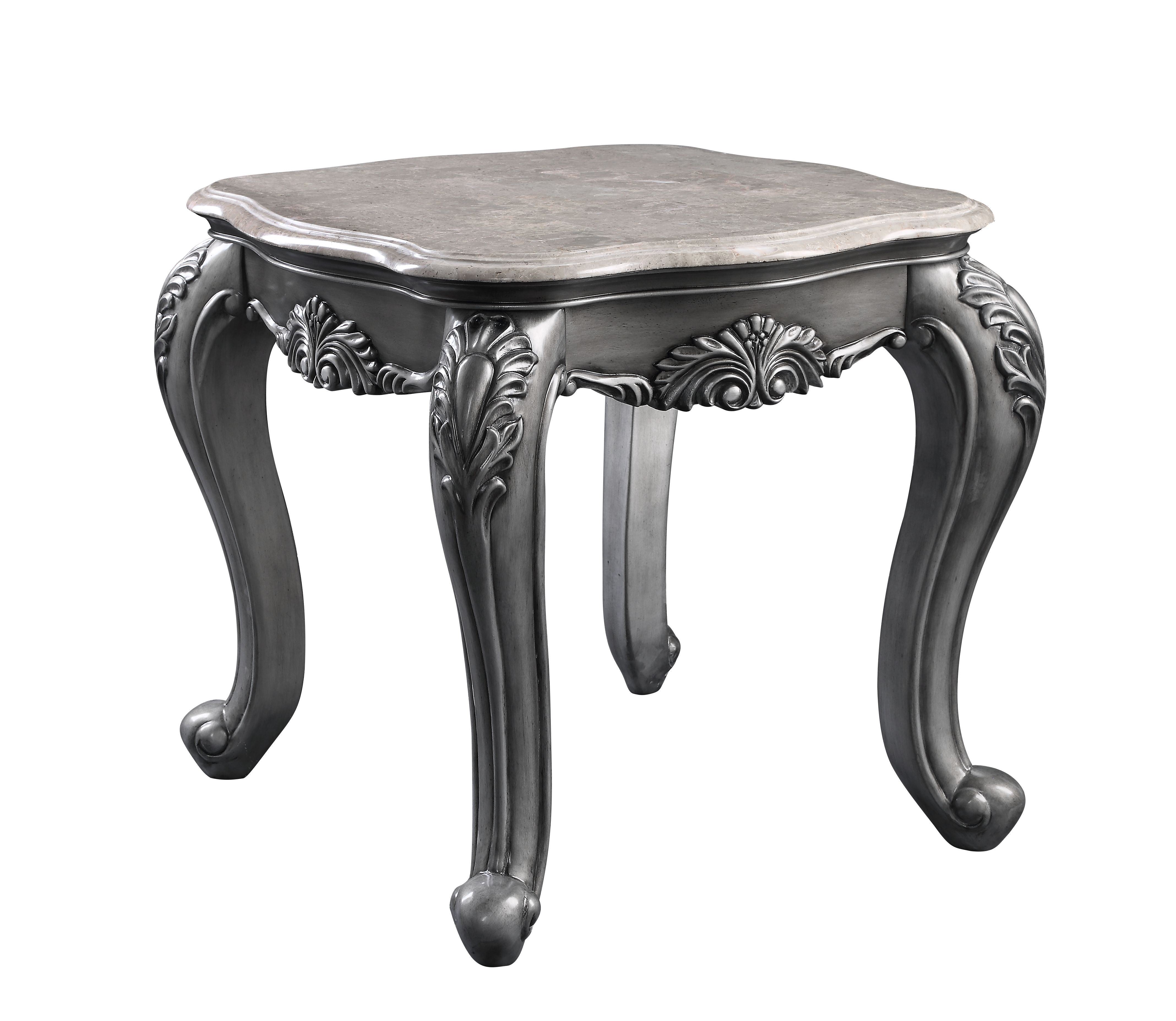 ACME Ariadne End Table, Marble & Platinum 85347