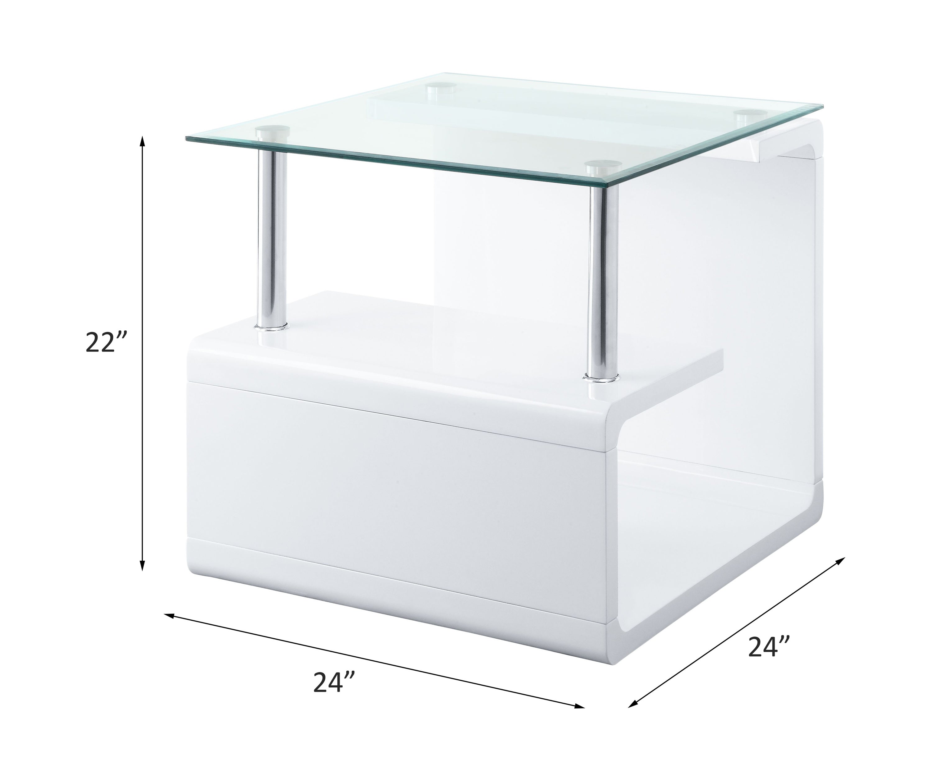 ACME Nevaeh End Table, Clear Glass & White High Gloss Finish 82362