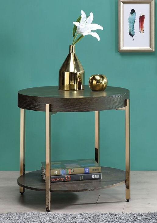 ACME Weyton End Table, Dark Oak & Champagne 82957