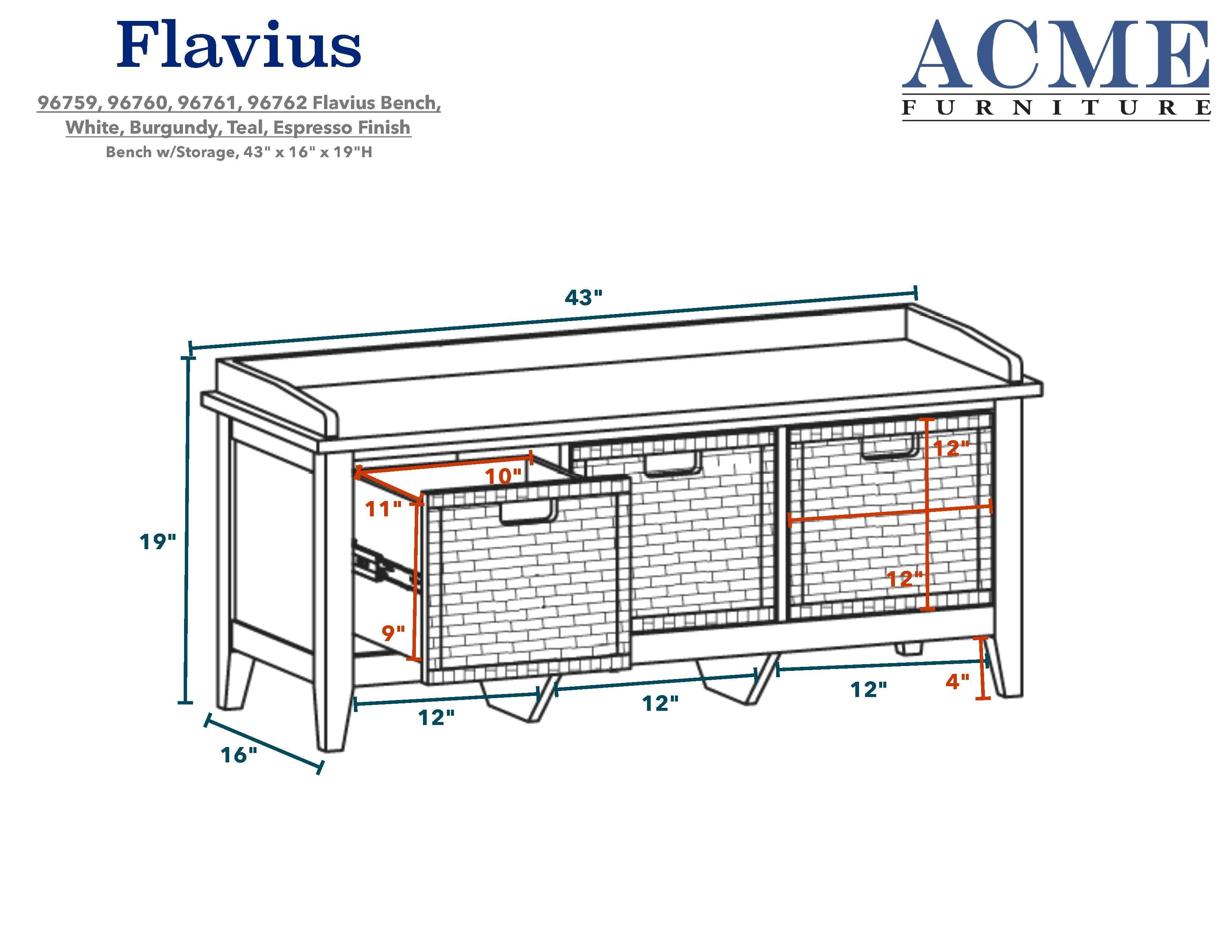 ACME Flavius Bench w/Storage in White 96759