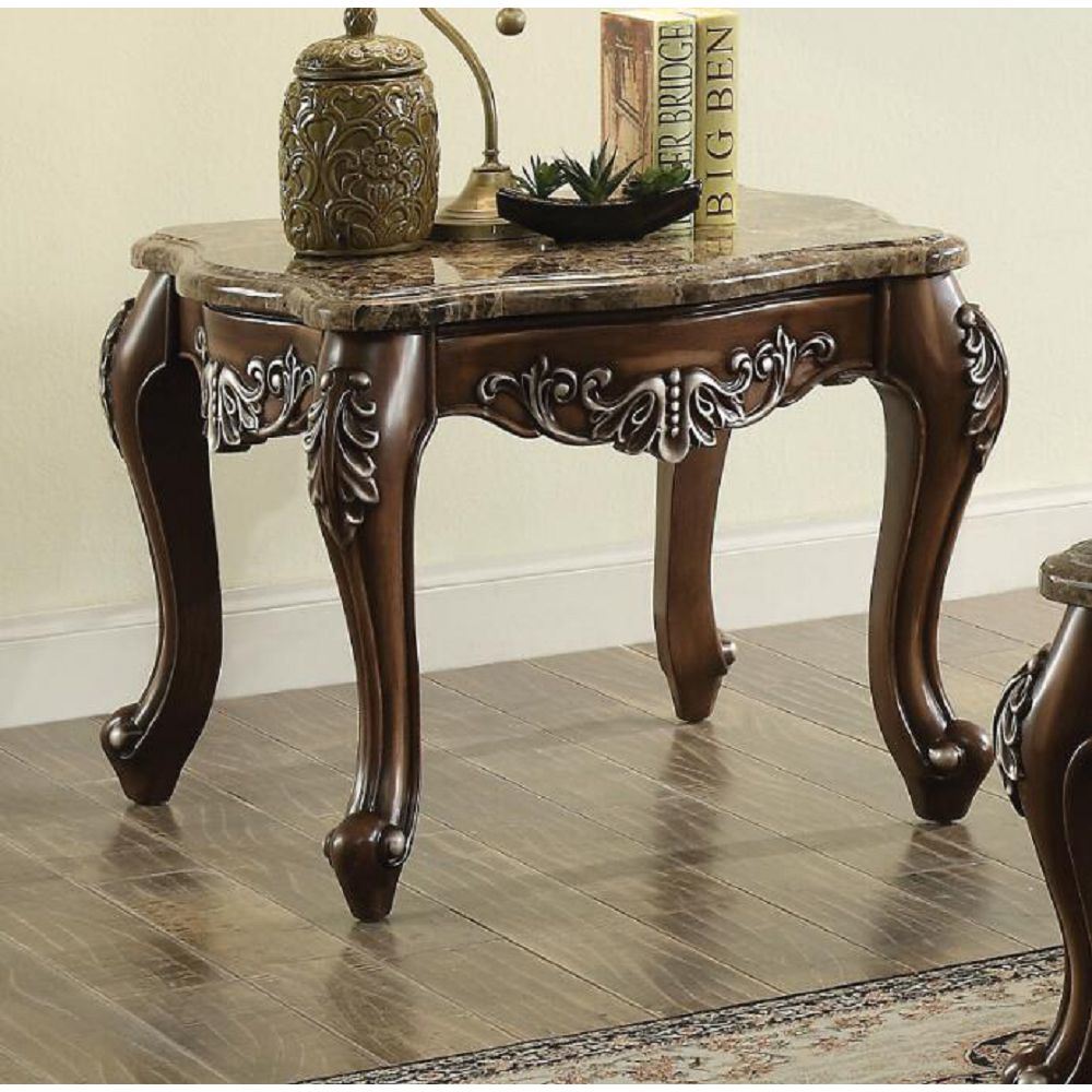 ACME Latisha End Table in Marble & Antique Oak 82147