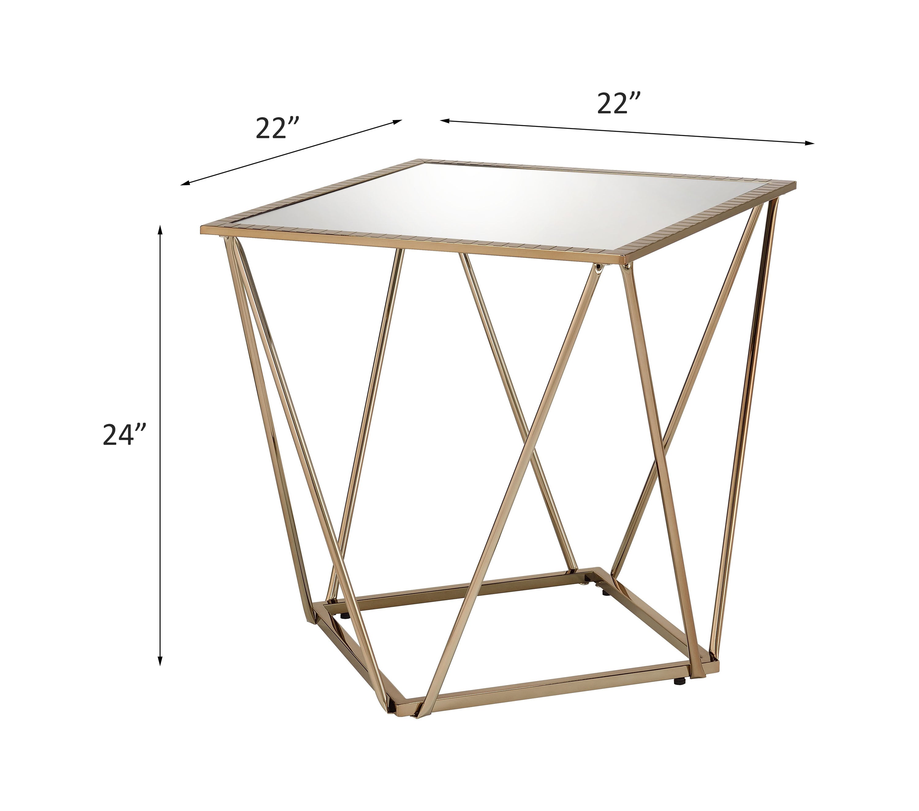 ACME Fogya End Table, Mirrored & Champagne Gold Finish 86057