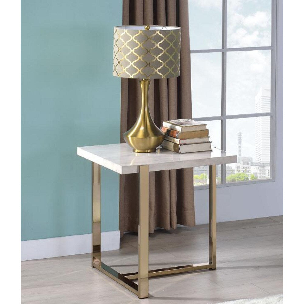 ACME Feit End Table in Faux Marble & Champagne 83107