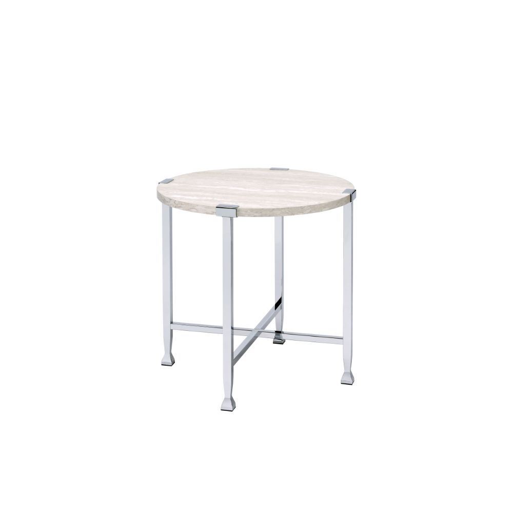 ACME Brecon End Table, White Oak &Chrome 83212