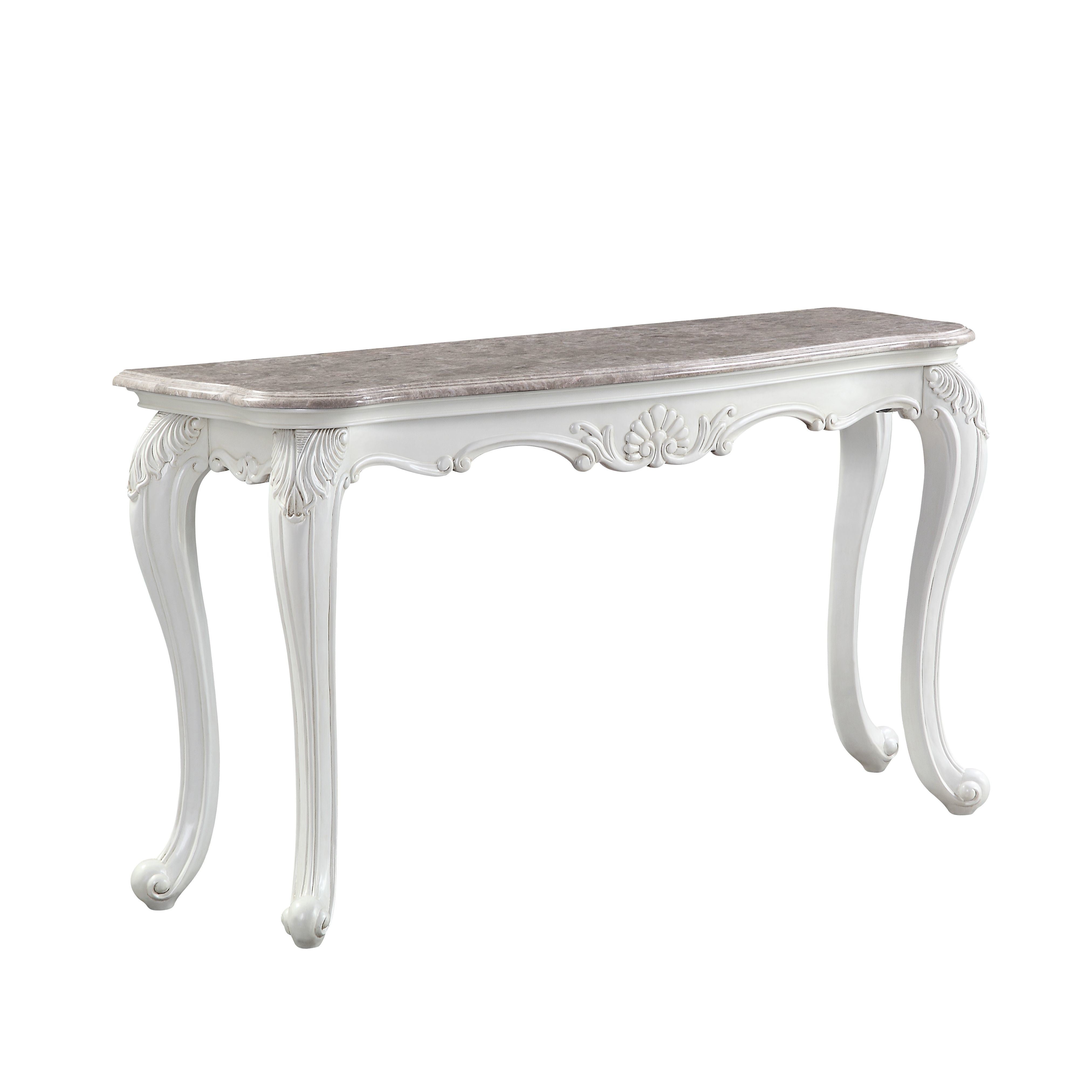 ACME Ciddrenar Sofa Table, Marble Top & White Finish 84313