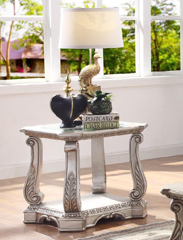 ACME Northville End Table in Antique Silver & Clear Glass 86932