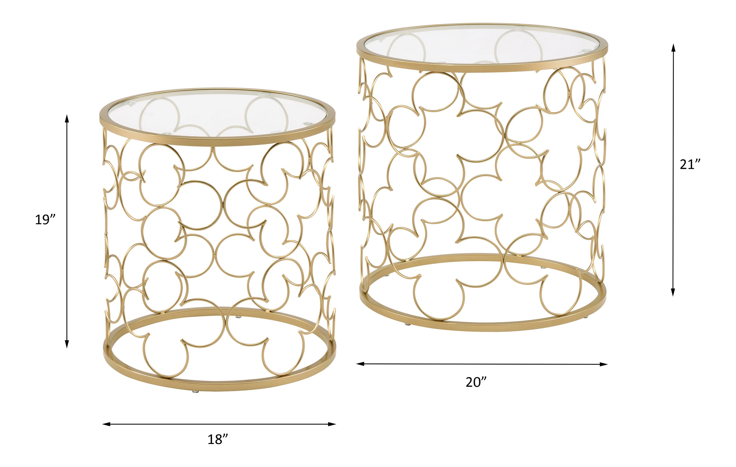 ACME Flowie Nesting Table, Clear Glass & Gold Finish 82342