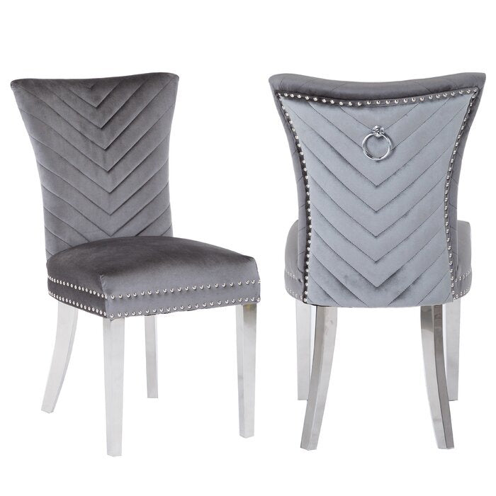 Eva 2 Piece Stainless Steel Legs Chair Finish with Velvet Fabric in Gray