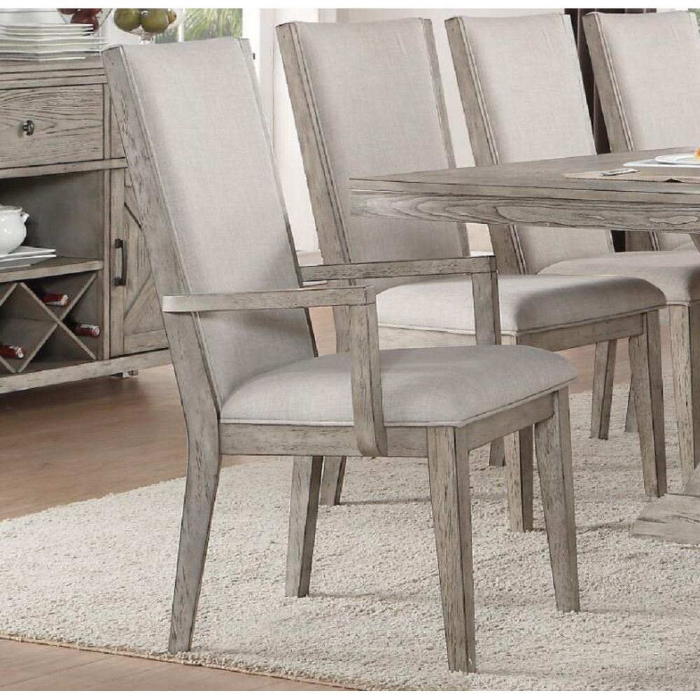 ACME Rocky Arm Chair (Set-2) in Fabric & Gray Oak 72863