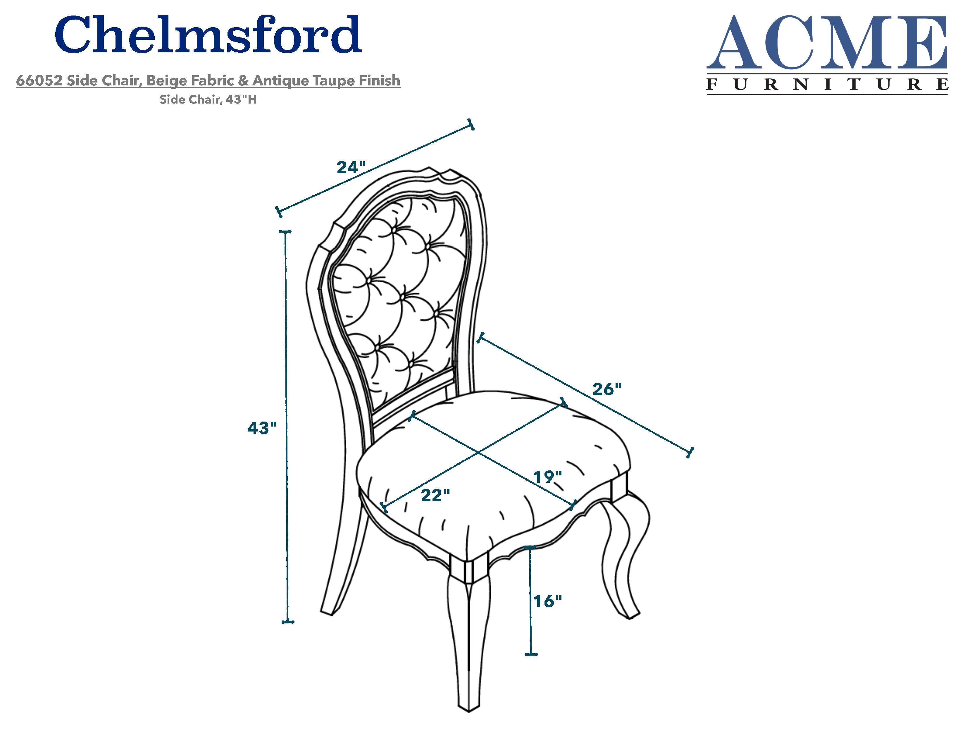 ACME Chelmsford Side Chair (Set-2) in Beige Fabric & Antique Taupe 66052