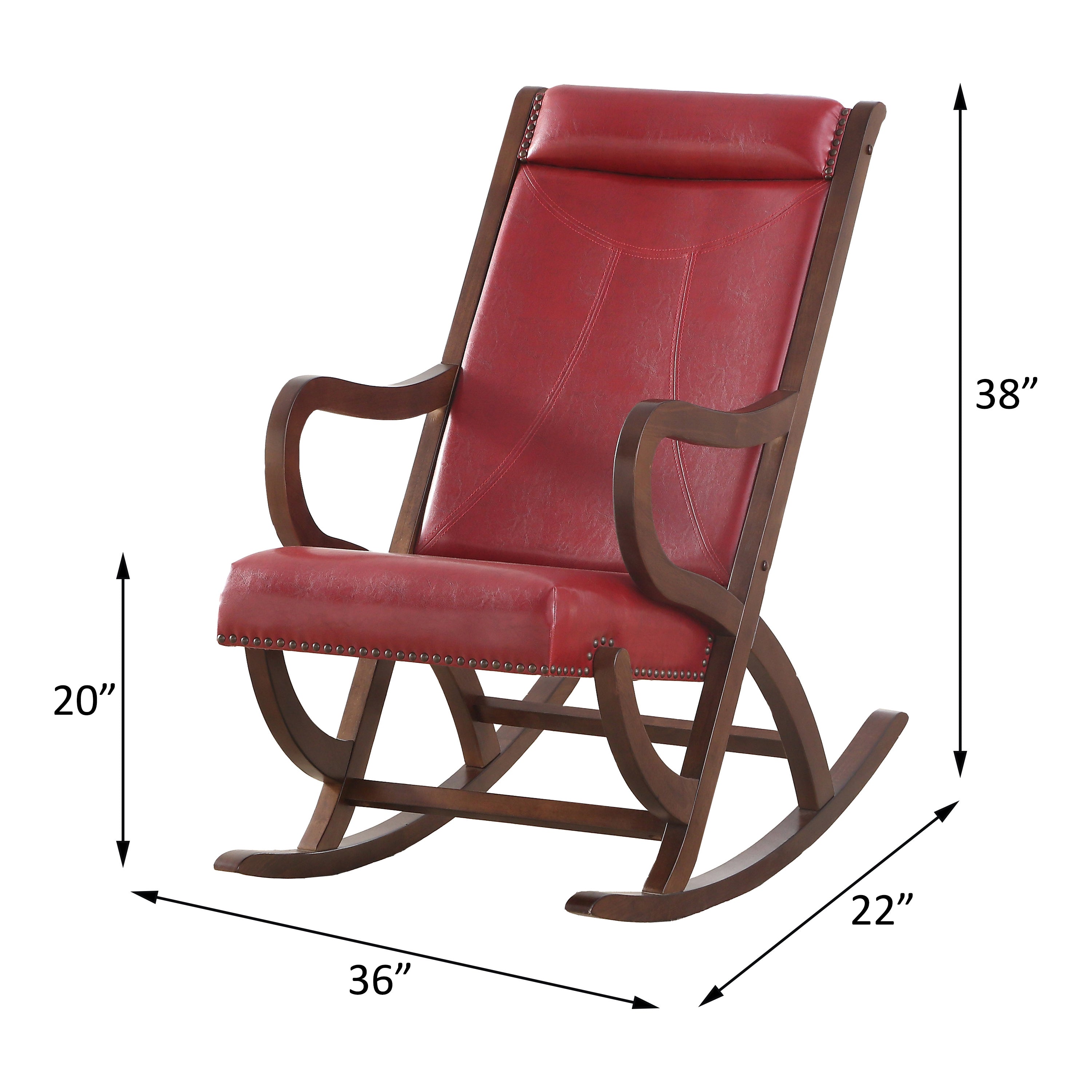 ACME Triton Rocking Chair in Burgundy PU & Walnut 59536