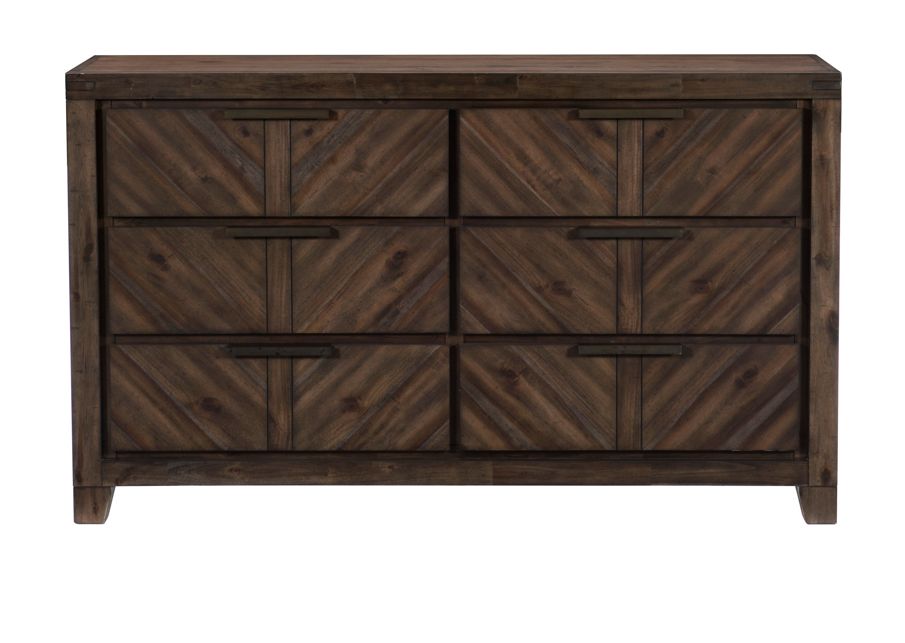 Modern-Rustic Design 1pc Wooden Dresser of 6x Drawers Distressed Espresso Finish Plank Style Detailing Bedroom Furniture