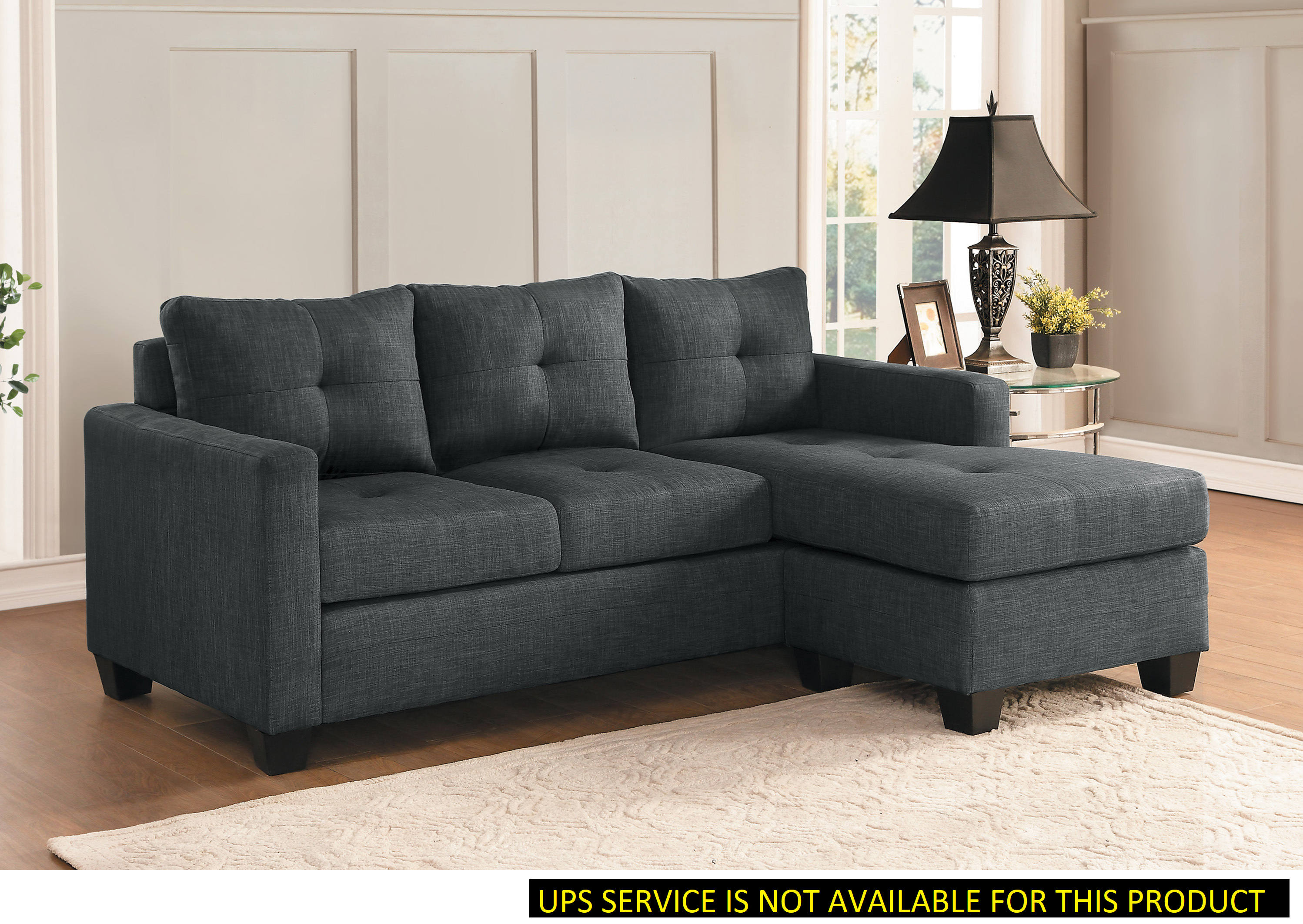 Unique Style Dark Gray Color 1pc Reversible Sofa Chaise Lenin-Like Fabric Upholstered Track Arms Tufted Sectional Sofa