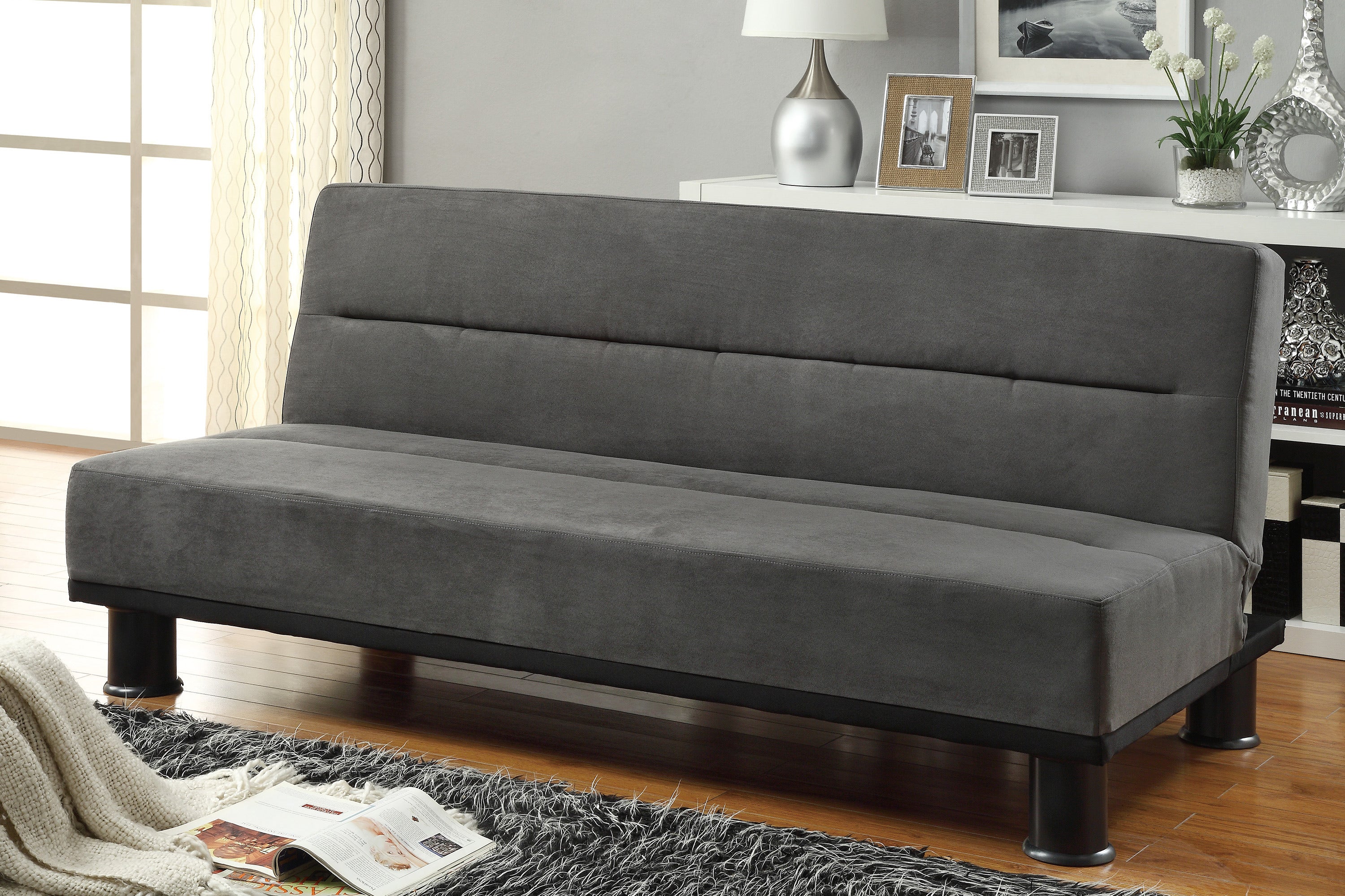 Gray Microfiber Upholstered Elegant Lounger 1pc Solid Wood Plywood Frame Foam Padded Cushions Sofa Sleeper