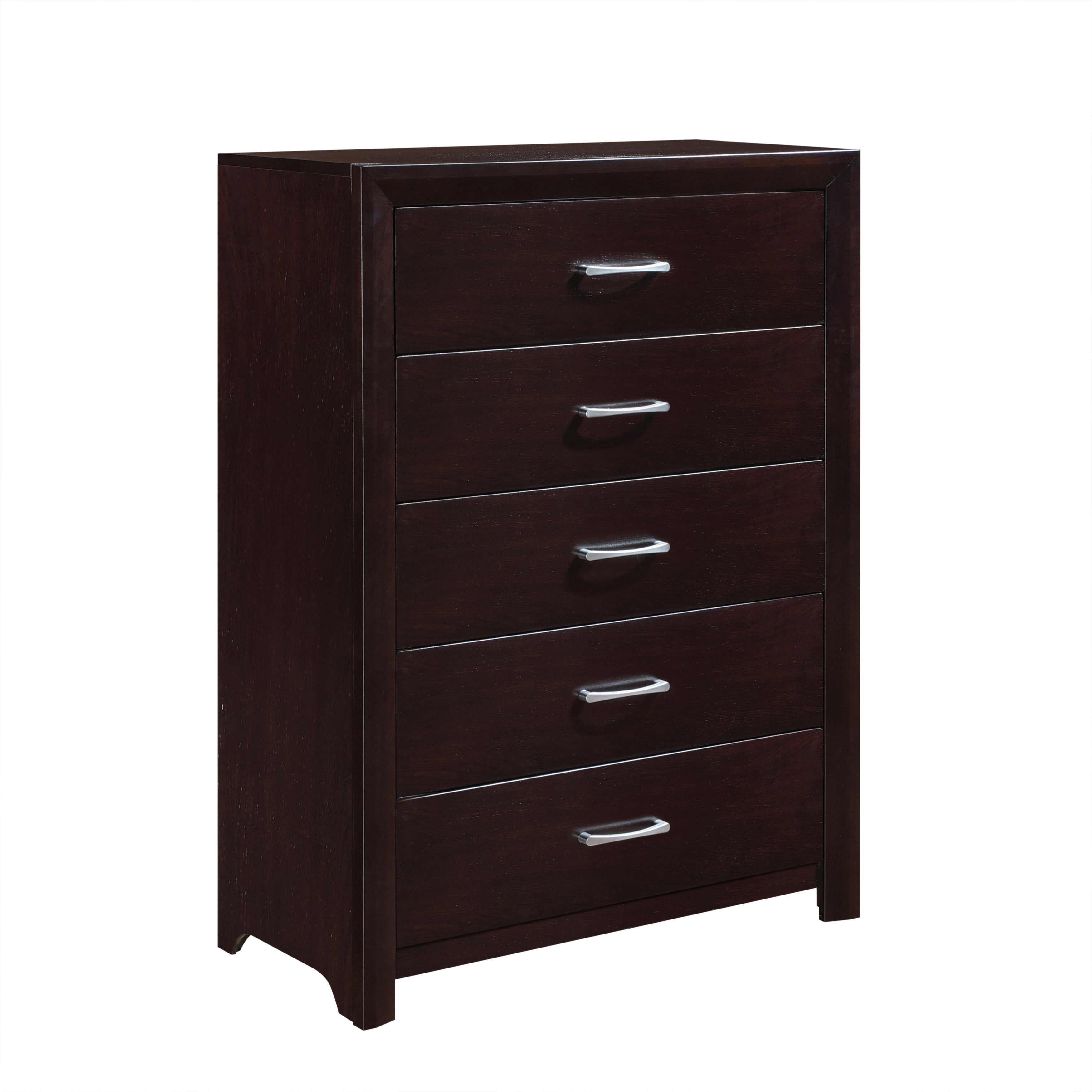 Espresso Finish Contemporary Design 1pc Chest of 5x Drawers Silver Tone Bar Pulls Bedroom Furniture