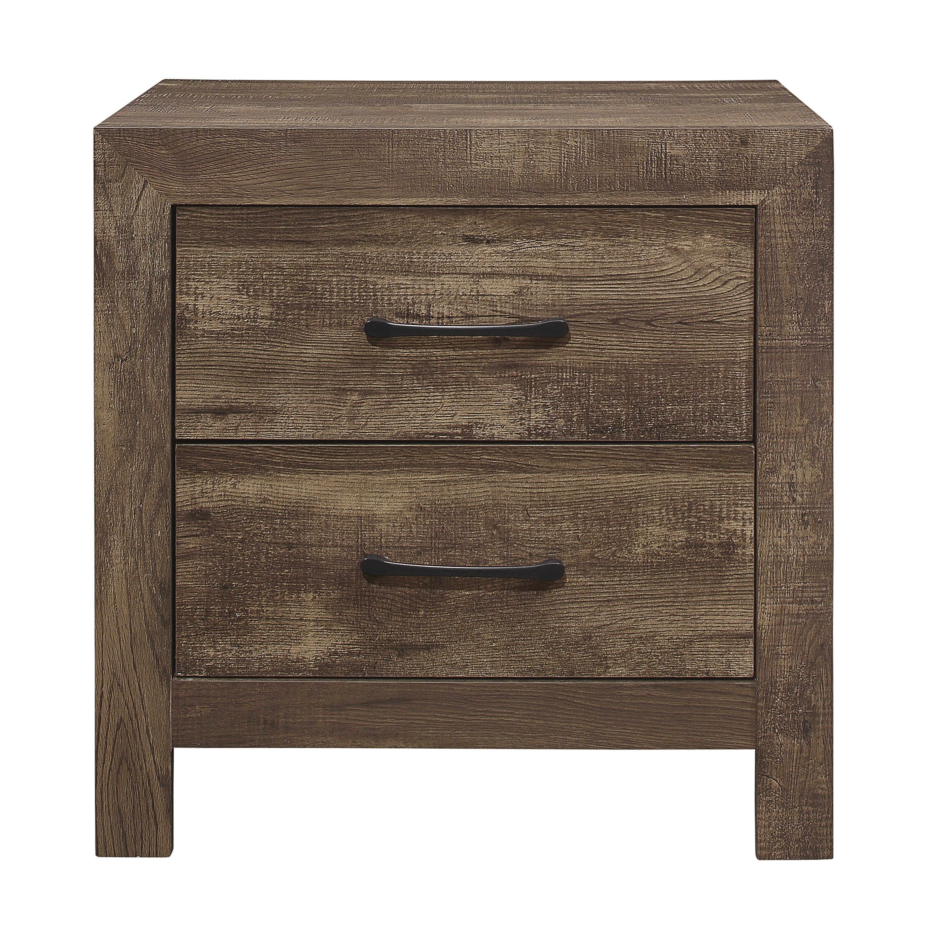 Simple Look Rustic Brown Finish 1pc Nightstand of Drawers Black Metal Hardware Bedroom Furniture